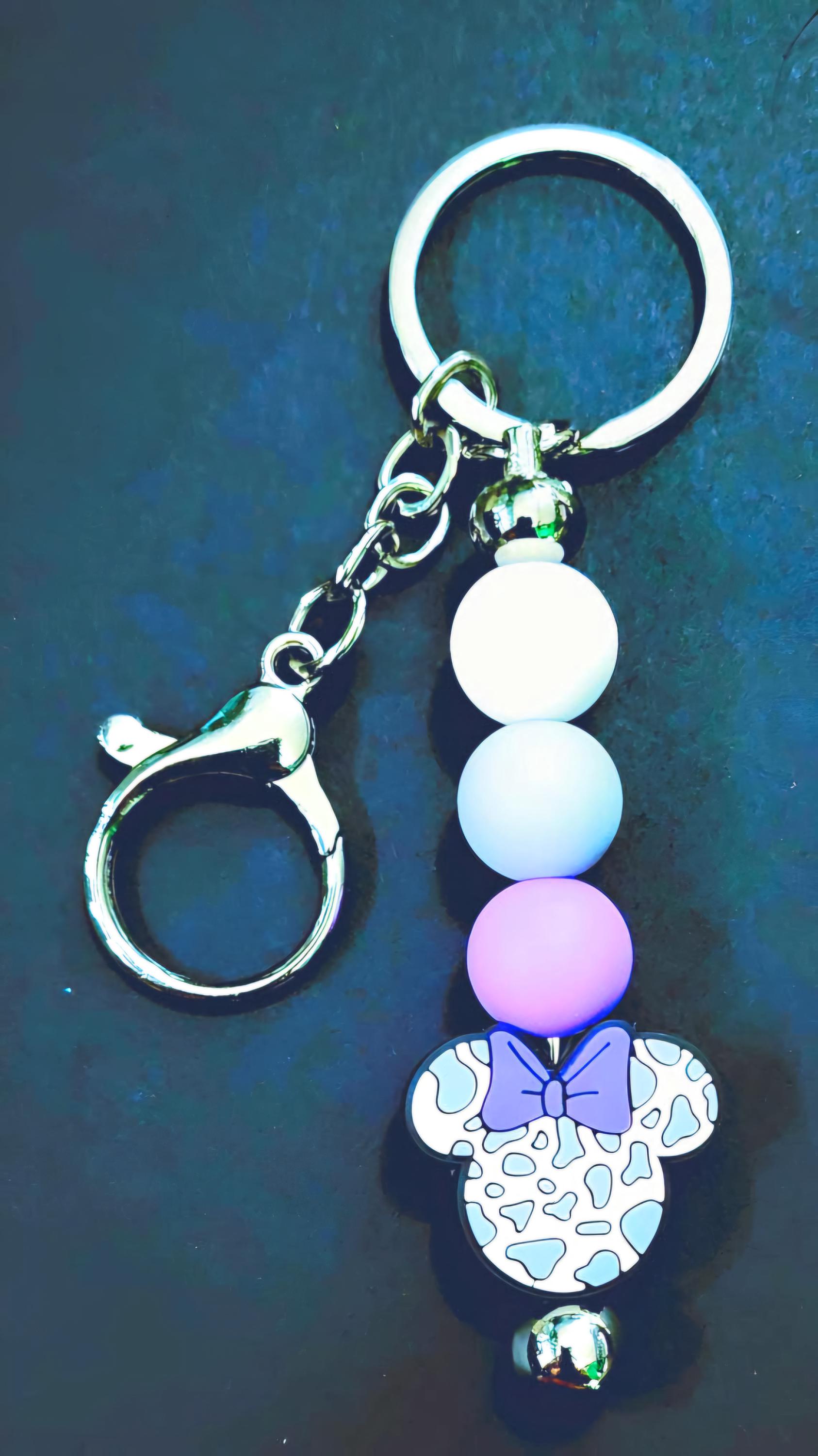 Handmade Minnie Mouse Cow Print Keychain - Thumbnail 6