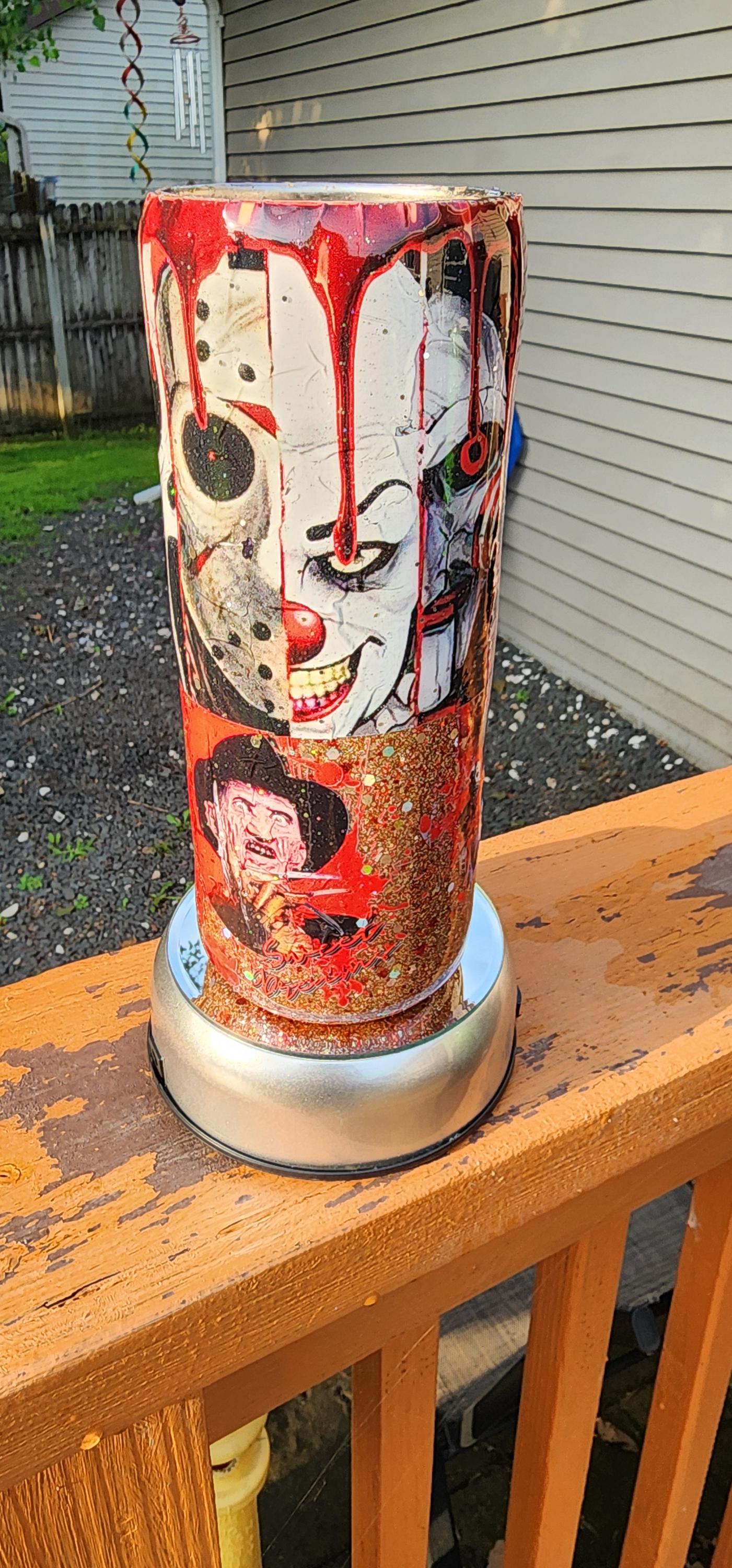 Horror Movie Tumbler: Glittery Slasher Film Stainless Steel Cup - Thumbnail 4