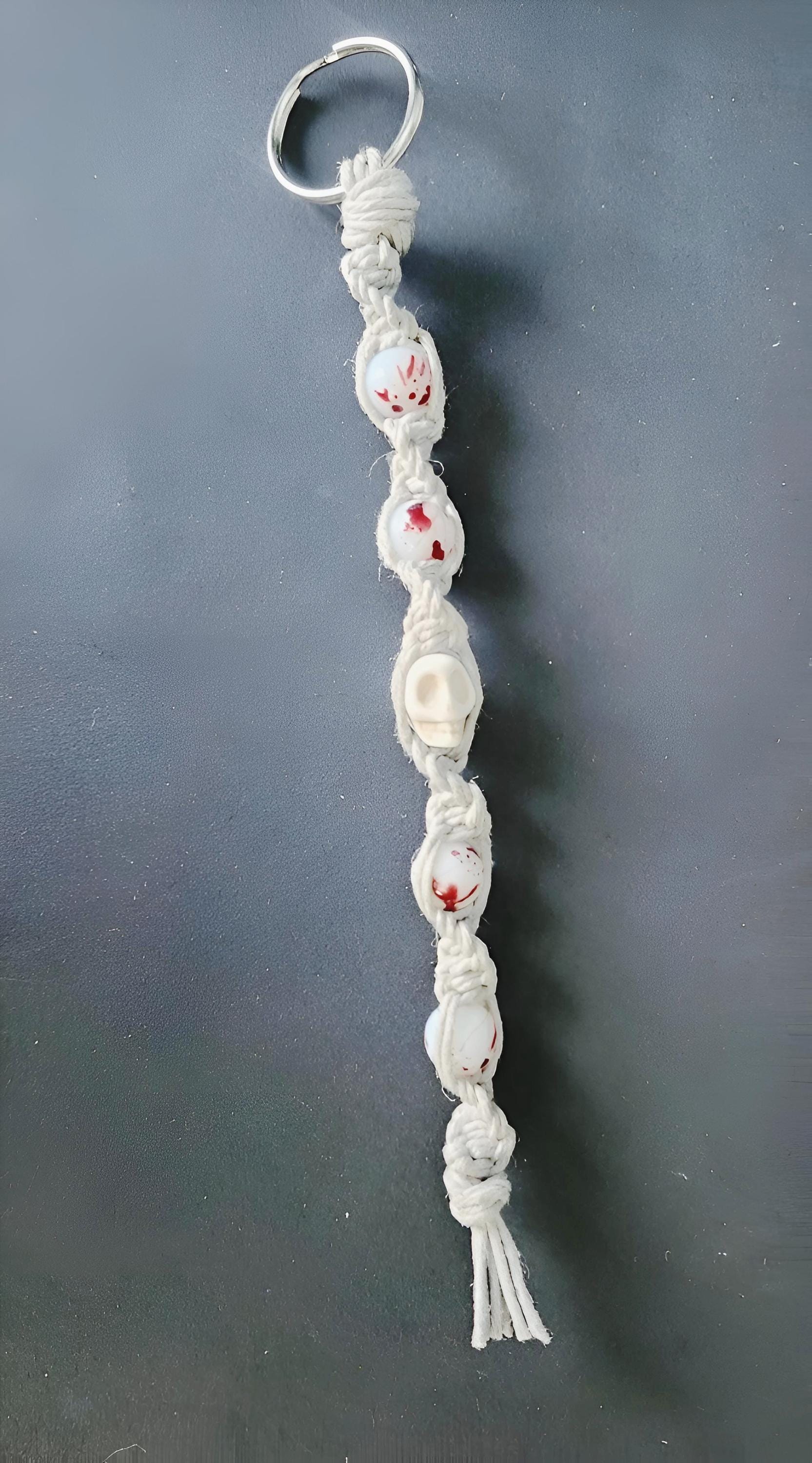 Murderously Cute – White Hemp Keychain with Blood Spatter Beads | True Crime-Inspired Keychain | Creepy Cute Accessory for Horror Lovers - Thumbnail 4