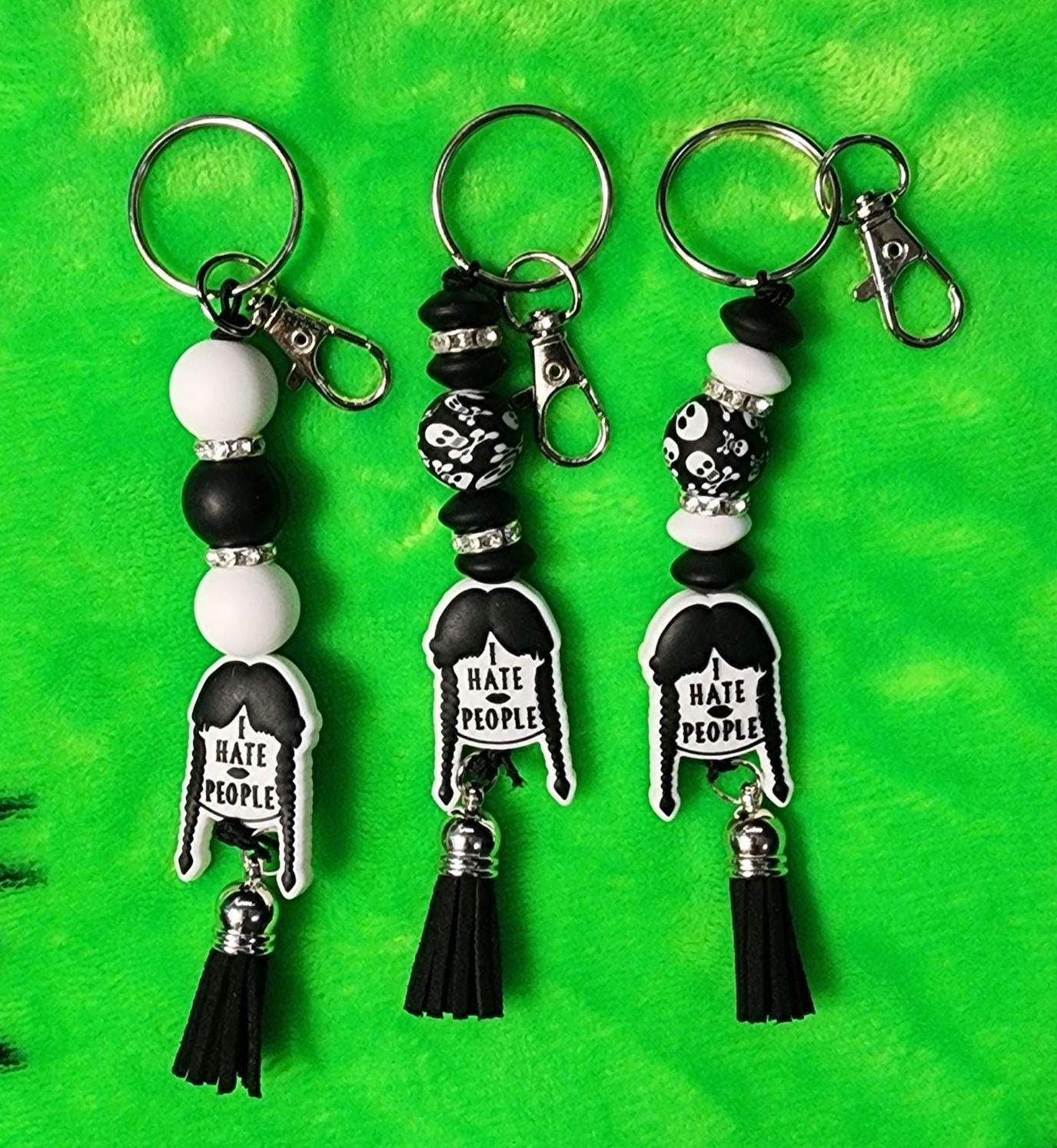 Wednesday Addams ‘I Hate People’ Beaded Keychain – Gothic Spooky Accessory, Creepy Cute Bag Charm,  Horror & Addams Family Fans - Thumbnail 4