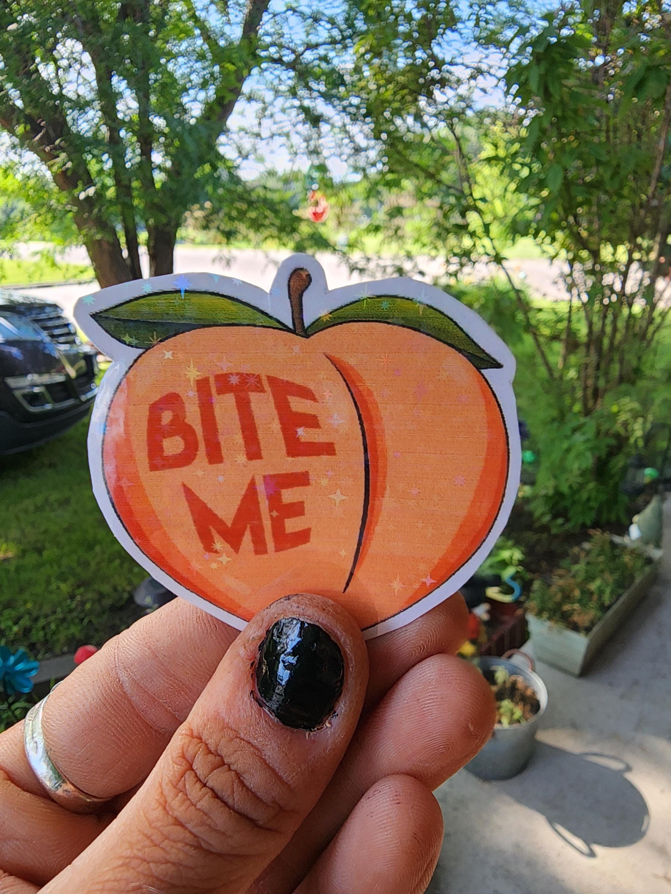 Bite Me Sticker – Sassy Peach Vinyl (3x3 in) | Cute But Rude Waterproof Sticker for Laptops, Water Bottles & Chaos Queens - Thumbnail 6