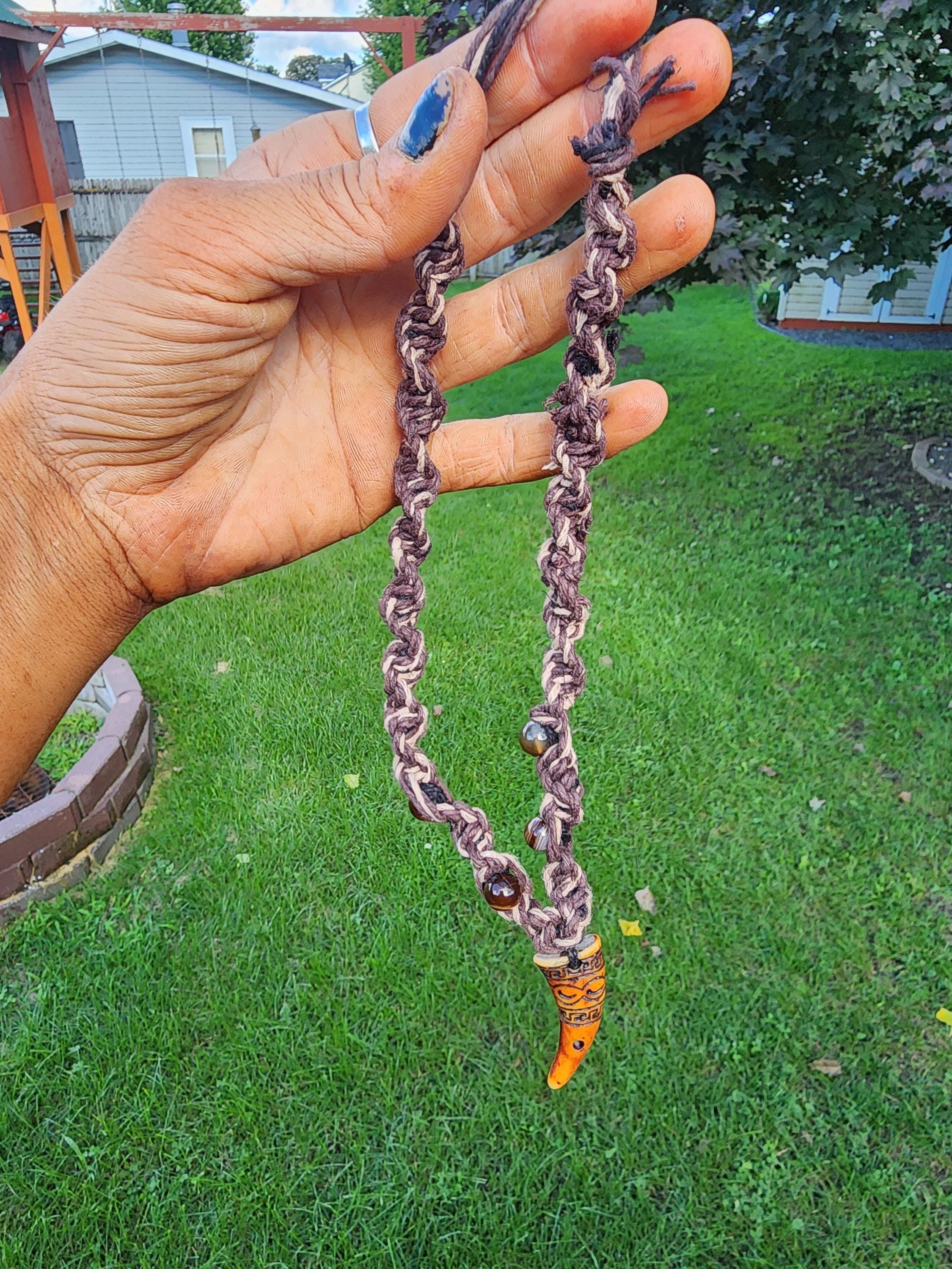 Hemp Necklace with Tooth Bead: Boho Handmade Natural Fiber Jewelry - Thumbnail 5