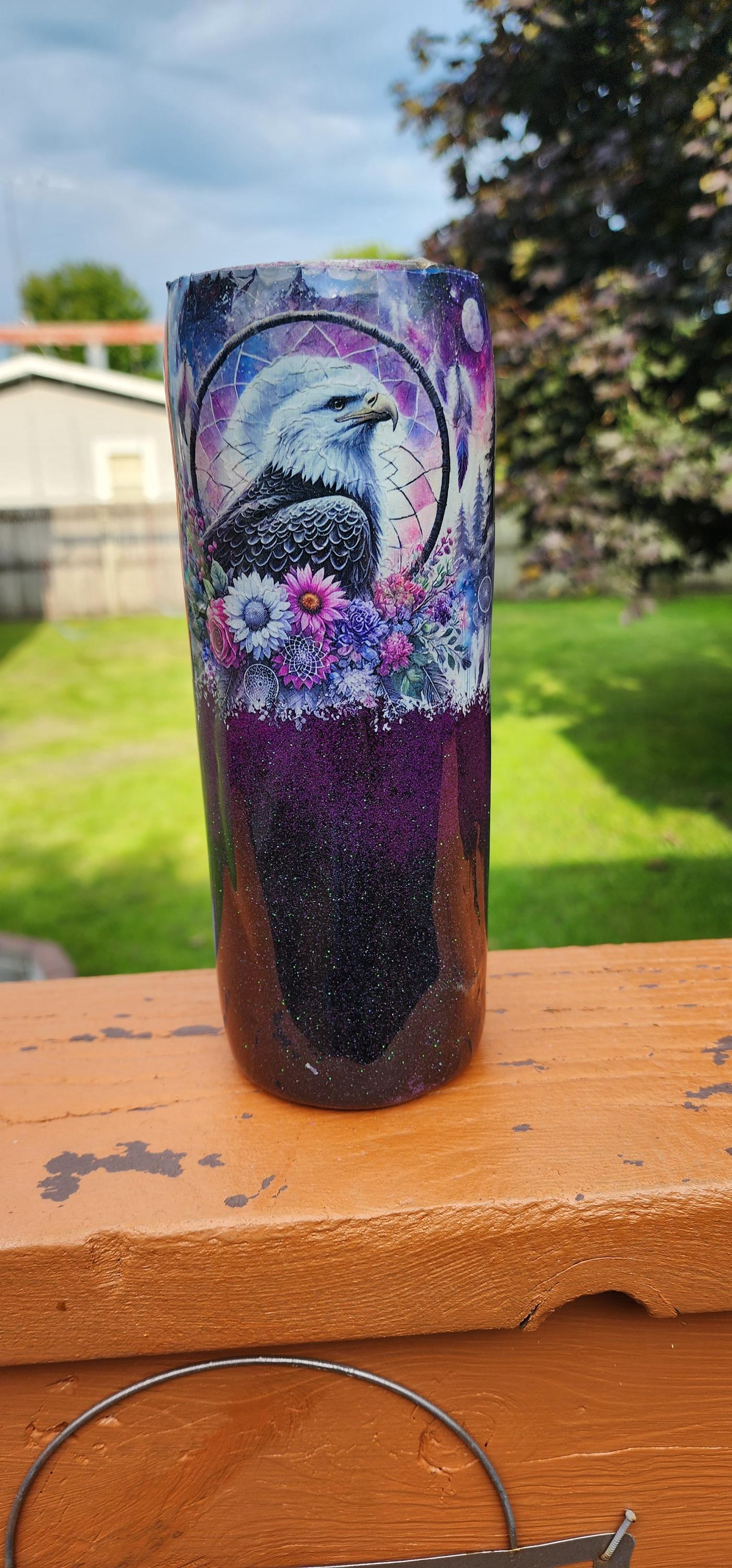Bear & Eagle Glitter Tumbler: Handmade Epoxy Stainless Steel Cup - Thumbnail 3