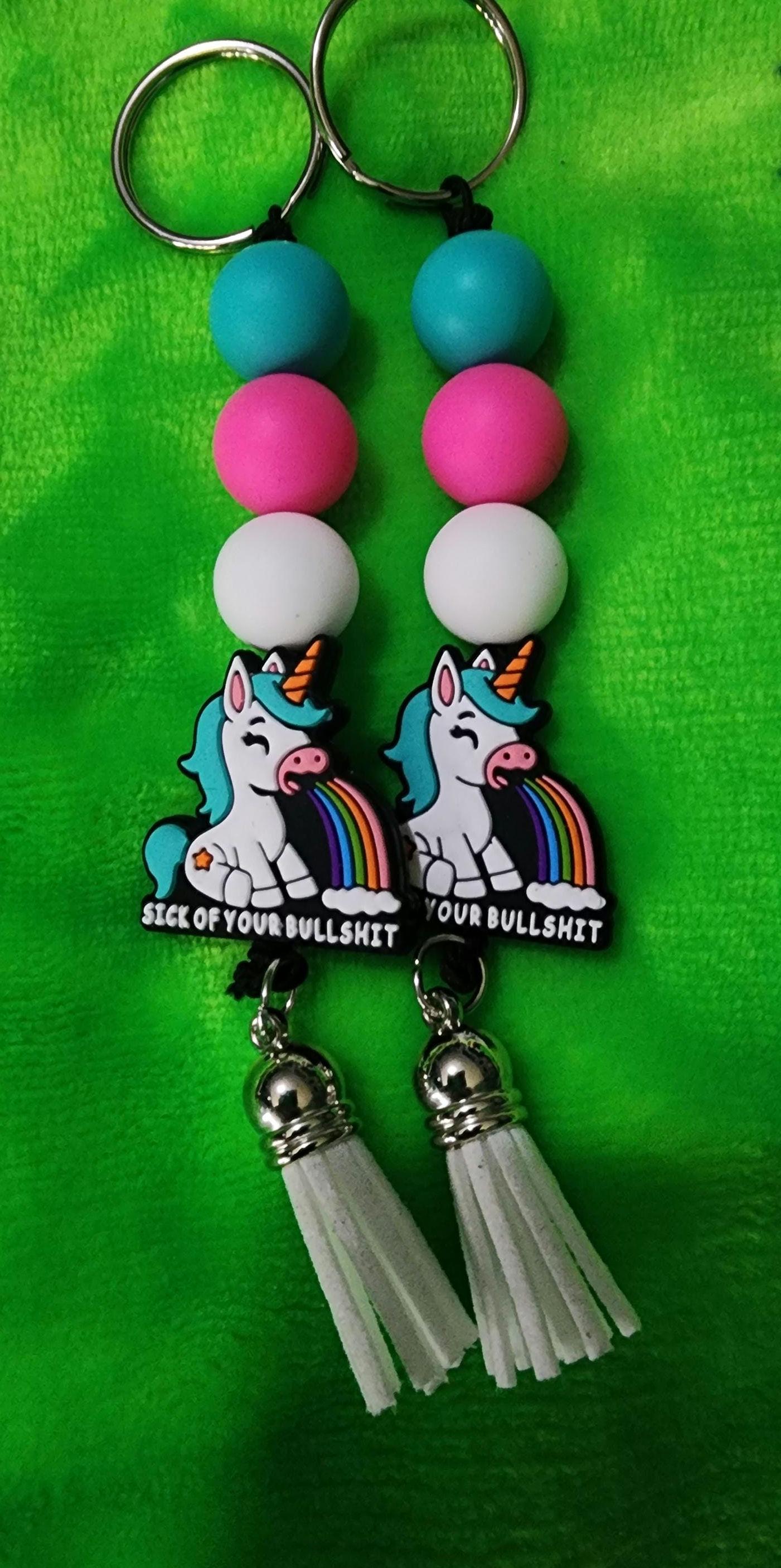 Rainbow Unicorn Keychain: Funny Beaded Bag Charm - Handmade Statement Accessory - Thumbnail 4