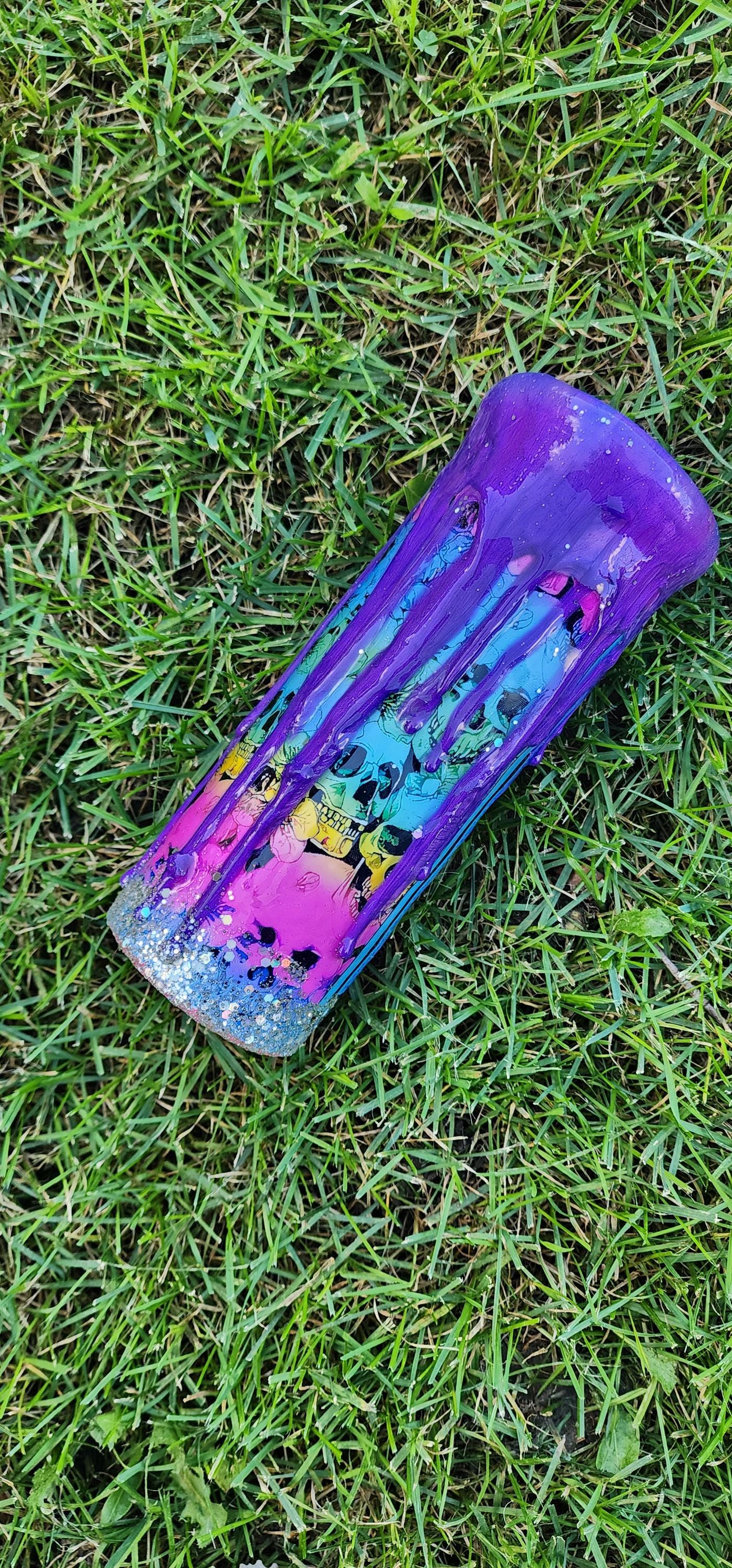 Spooky Season Epoxy Tumbler: Multicolored Bats & Glittery Halloween Cup - Thumbnail 4