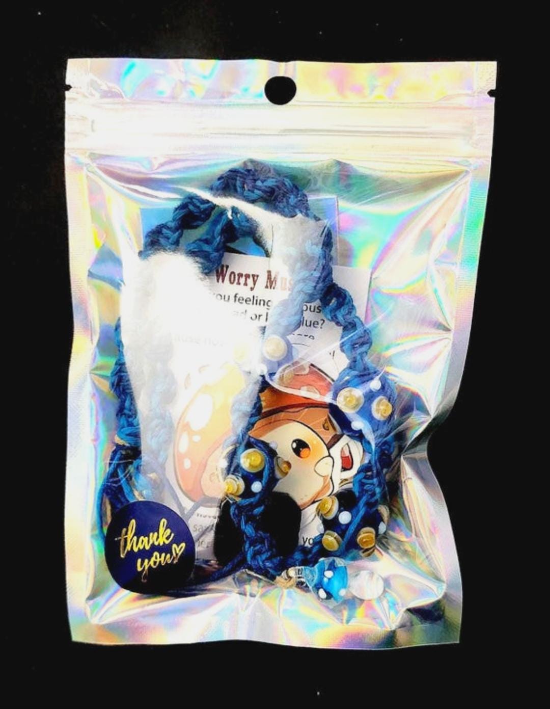 Handmade Blue Hemp Necklace: Glass Mushroom Bead - Thumbnail 3