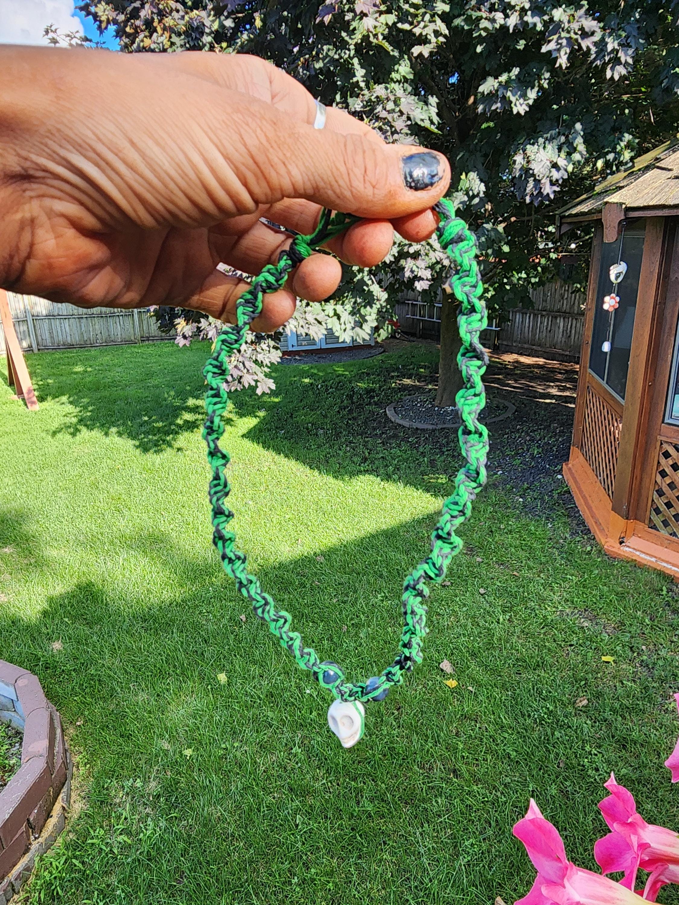 Handmade Green Hemp Skull Necklace - Thumbnail 2