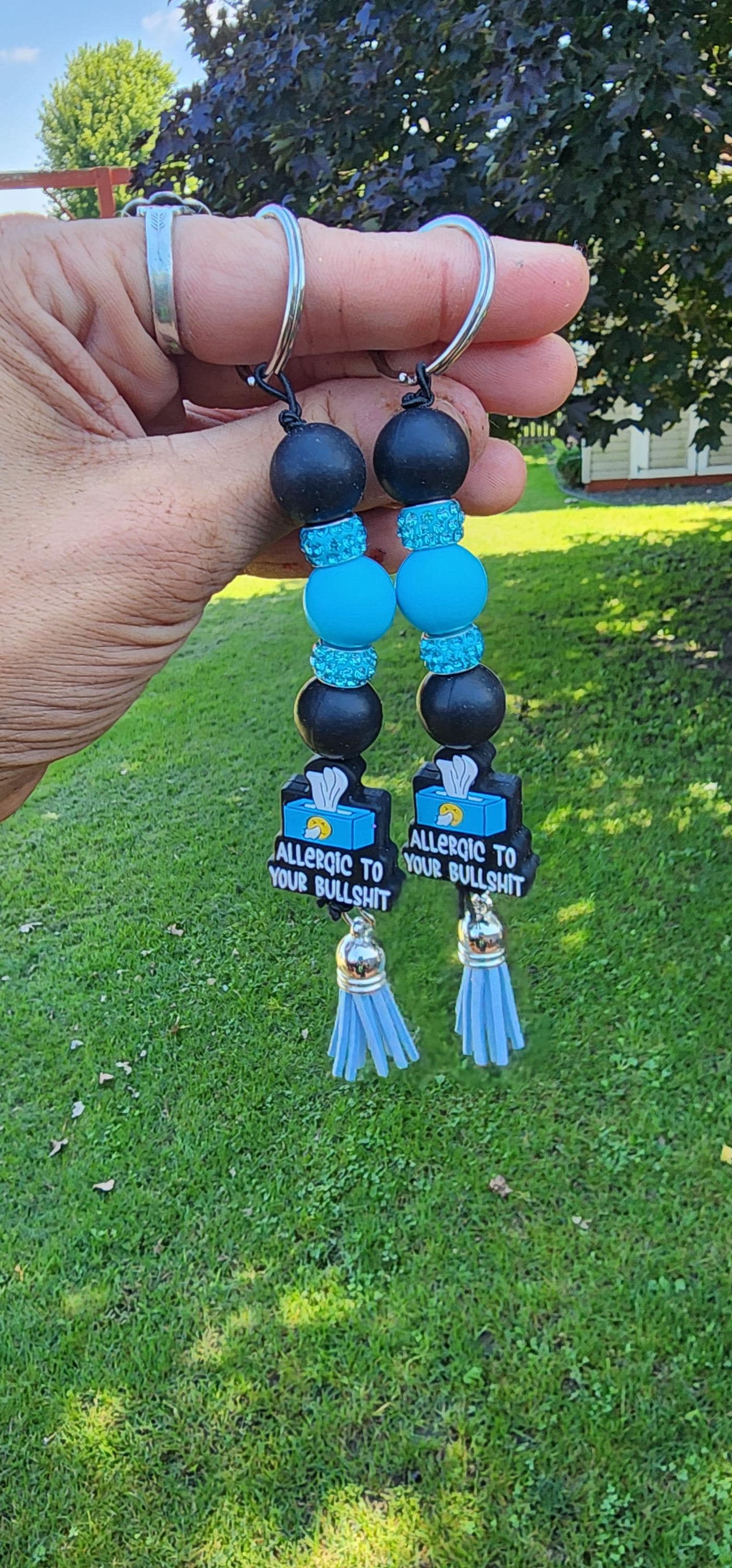 Kleenex Box “Allergic to Your Bullshit” Beaded Keychain – Funny Handmade Gift, Sassy Purse Charm, Statement keychain - Thumbnail 4