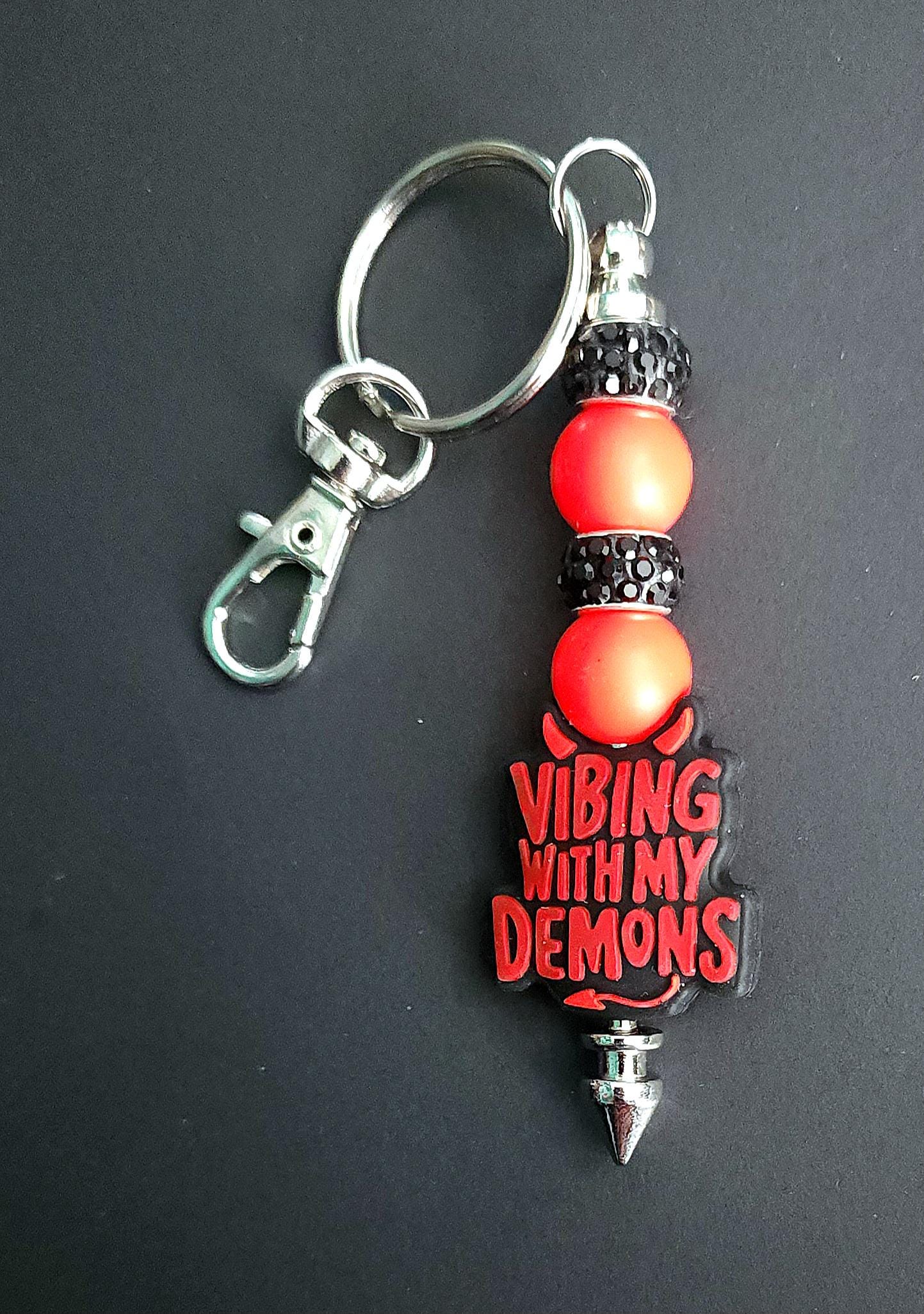 Demons Beaded Keychain: Vibing With My Demons Handmade Charm Accessory Unique Gift for Friends & Collectors - Thumbnail 2
