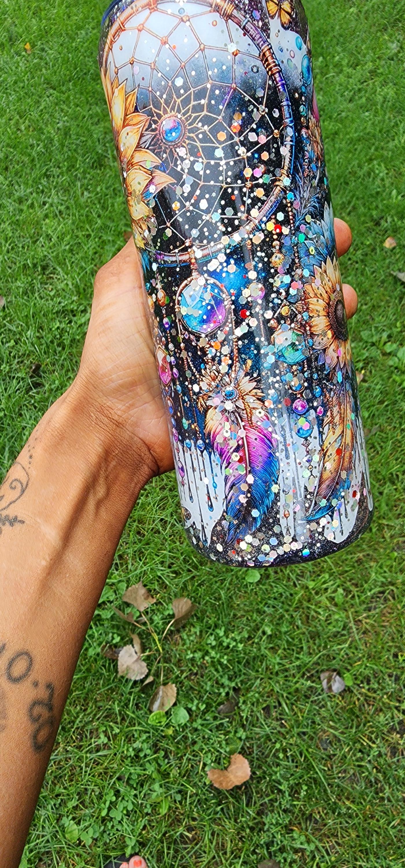 Handmade Dream Catcher Tumbler: Boho Glitter Stainless Steel Travel Mug - Thumbnail 5
