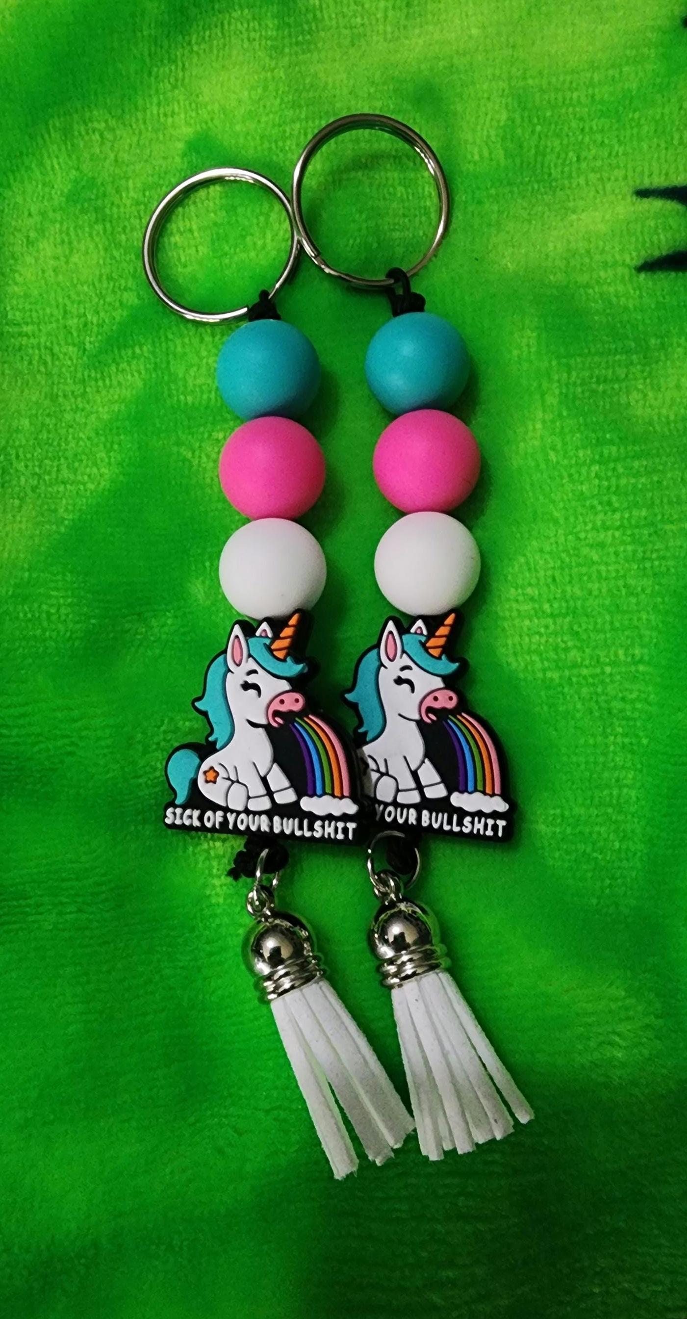 Rainbow Unicorn Keychain: Funny Beaded Bag Charm - Handmade Statement Accessory - Thumbnail 3