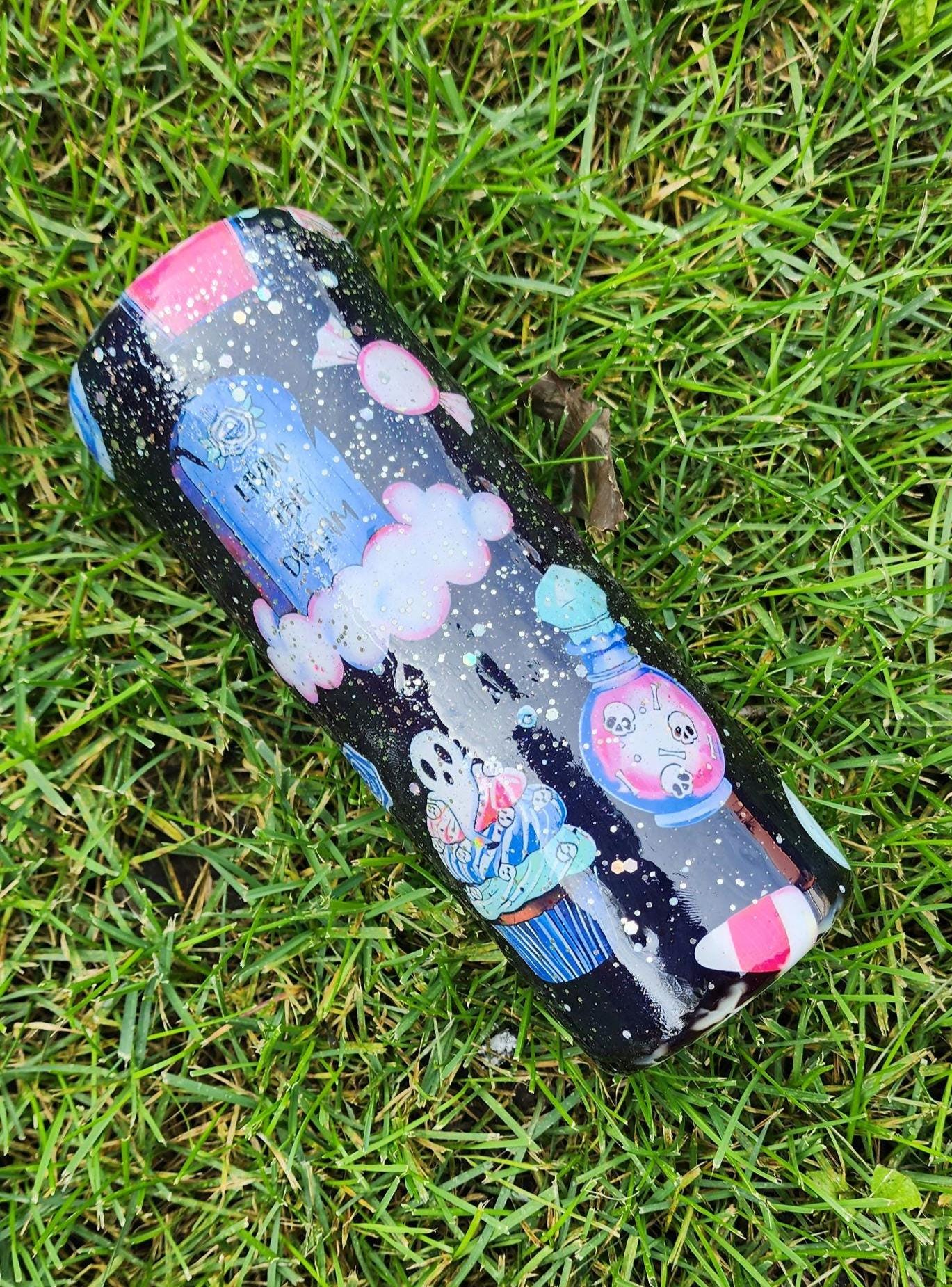 Resting Witch Face Tumbler: Witchcore Cupcakes & Tombstones - Image 1