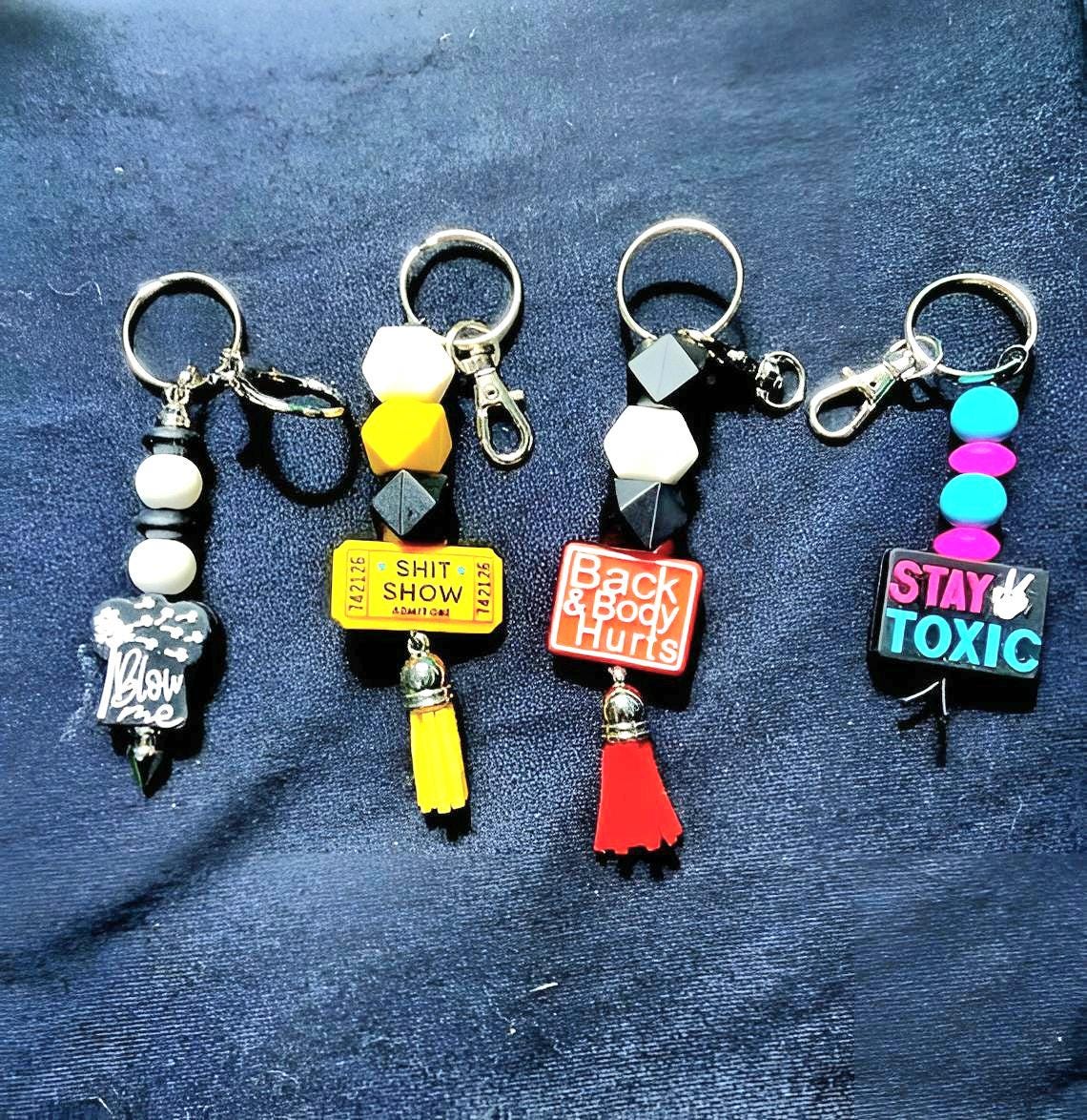 Humorous Beaded Keychain: Novelty Keyring - Thumbnail 3