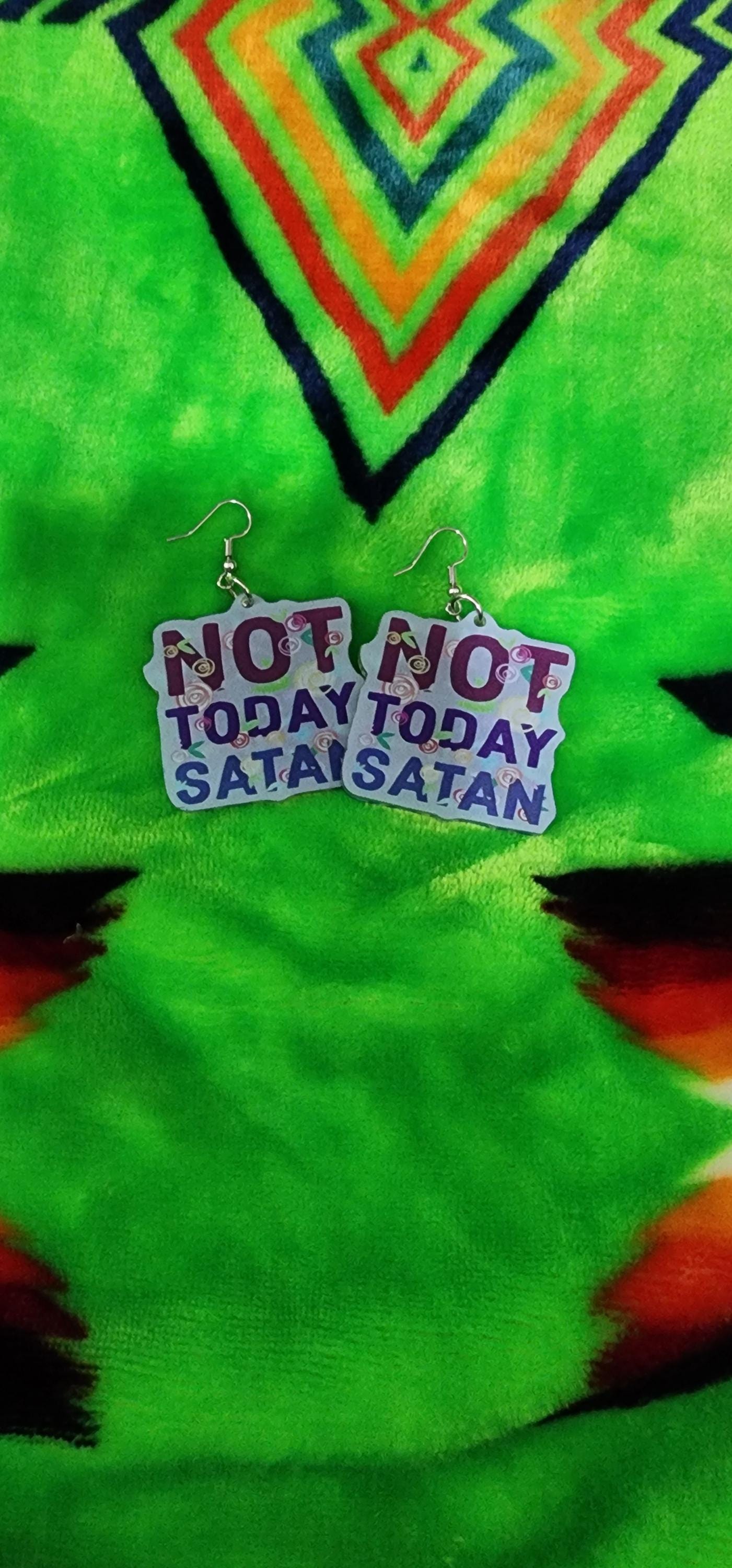 Not Today Satan Earrings: Handmade Gothic Witchy Jewelry - Thumbnail 4