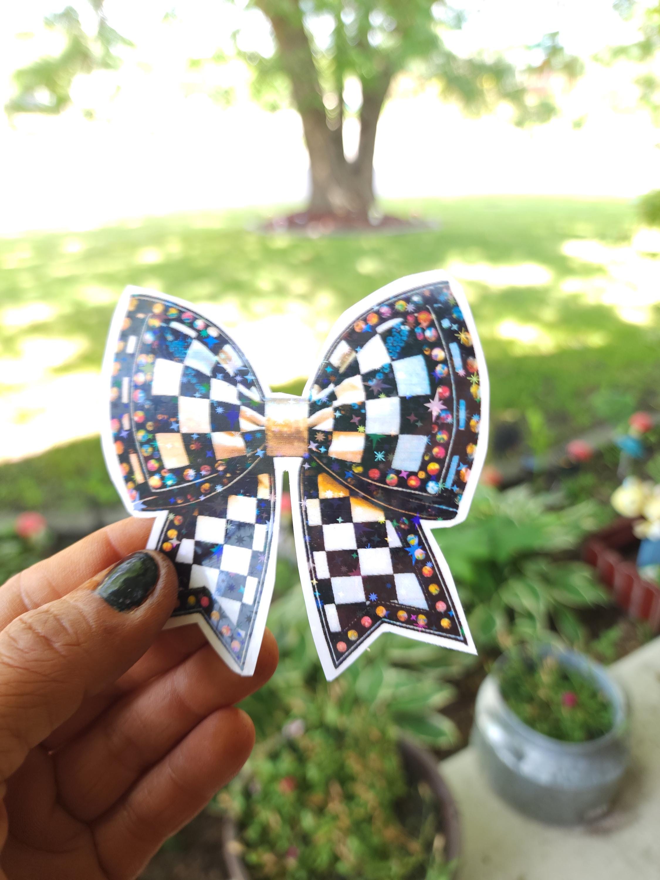 Checkered Bow Rhinestone Sticker: Retro Race Car Decal - Thumbnail 2