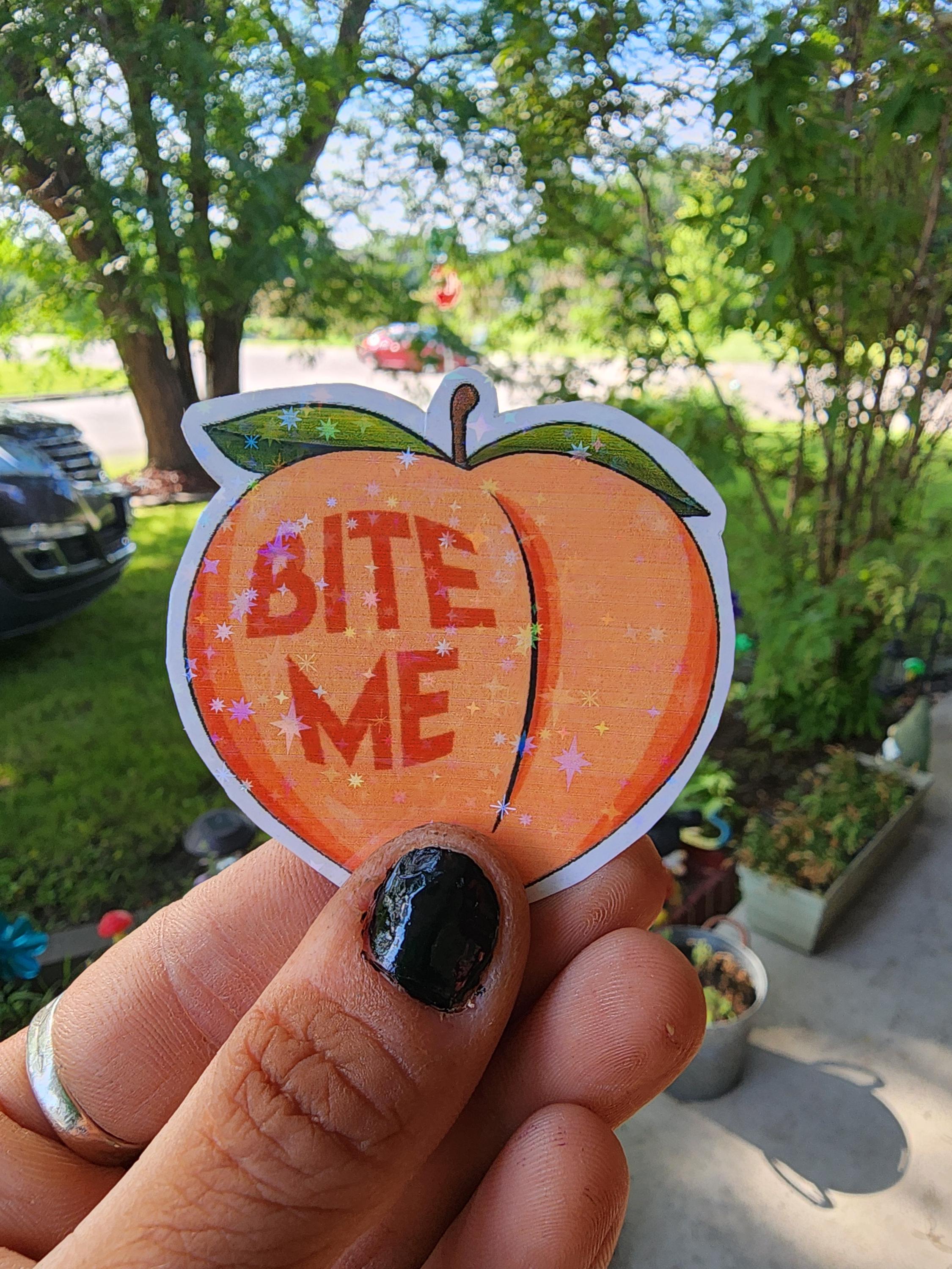 Bite Me Sticker – Sassy Peach Vinyl (3x3 in) | Cute But Rude Waterproof Sticker for Laptops, Water Bottles & Chaos Queens - Thumbnail 7
