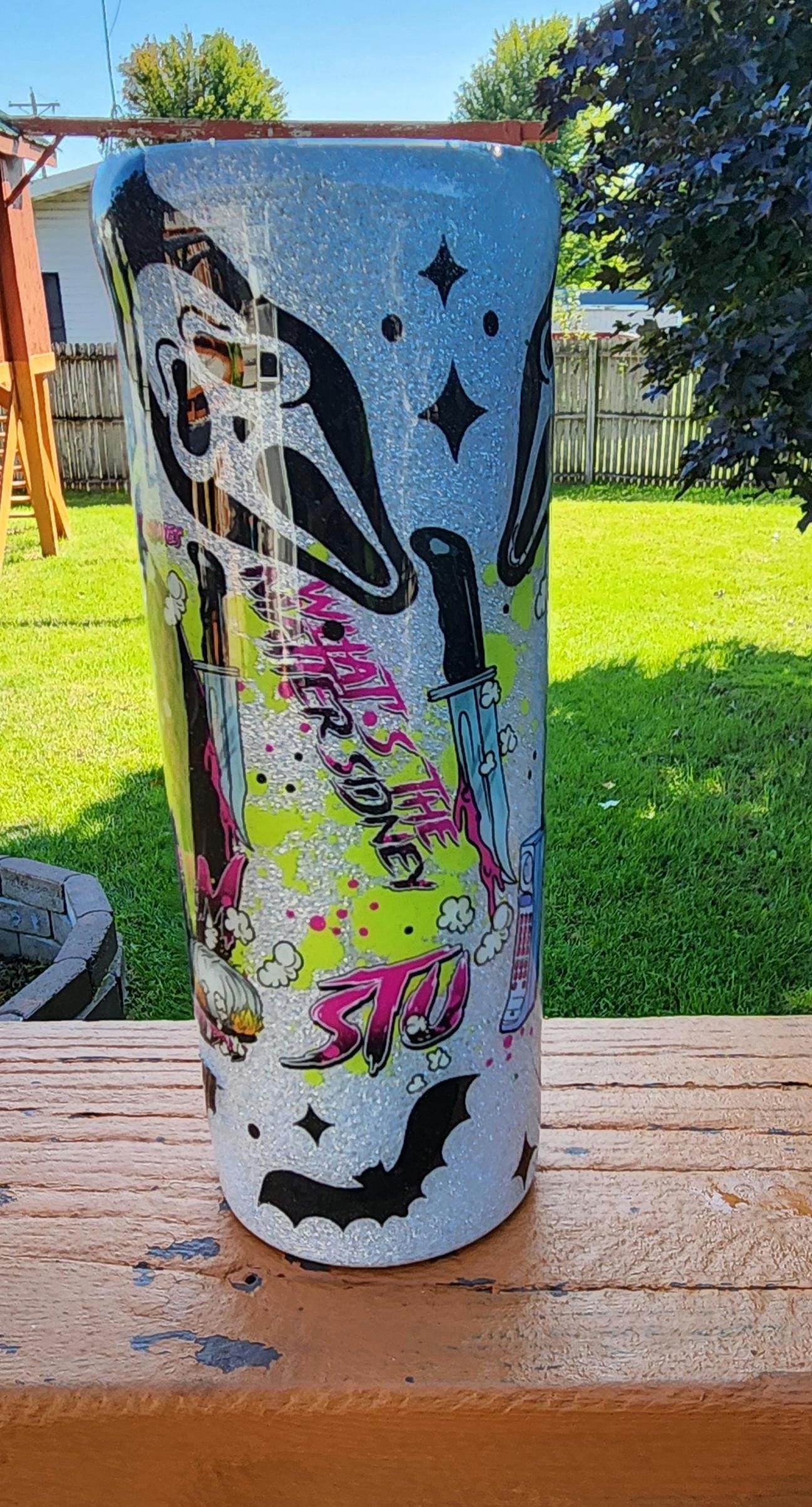 What’s the Matter, Sydney? Ghost Face Horror Movie 20oz Epoxy Tumbler | Scream Inspired Glitter Cup | Scary Movie Fan Gift - Thumbnail 4
