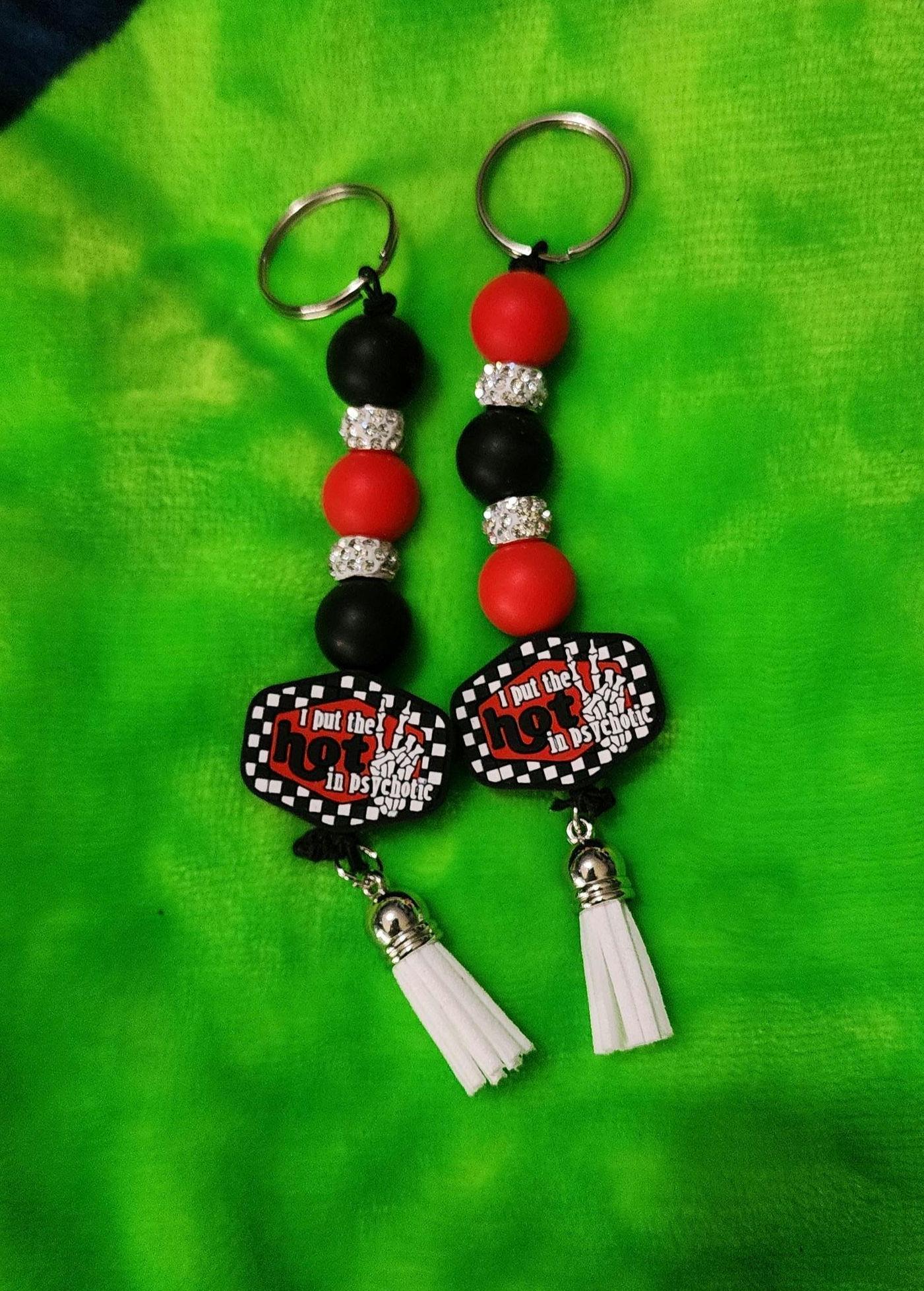 Funny Beaded Keychain: I Put the Hot in Psychotic - Dark Humor Bag Charm - Thumbnail 2