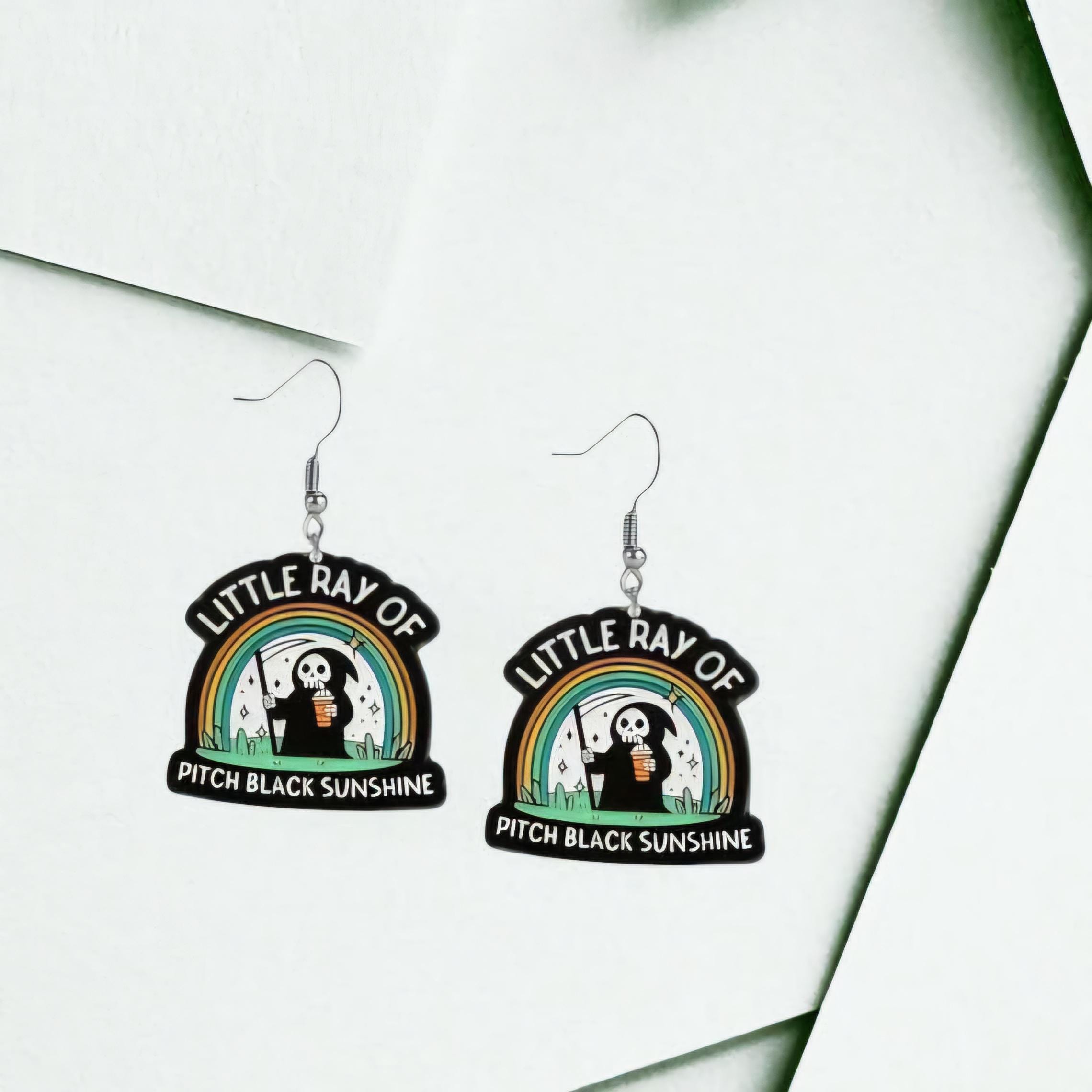 Rainbow Grim Reaper Earrings: Acrylic Dangles, Stainless Steel Hooks - Thumbnail 5
