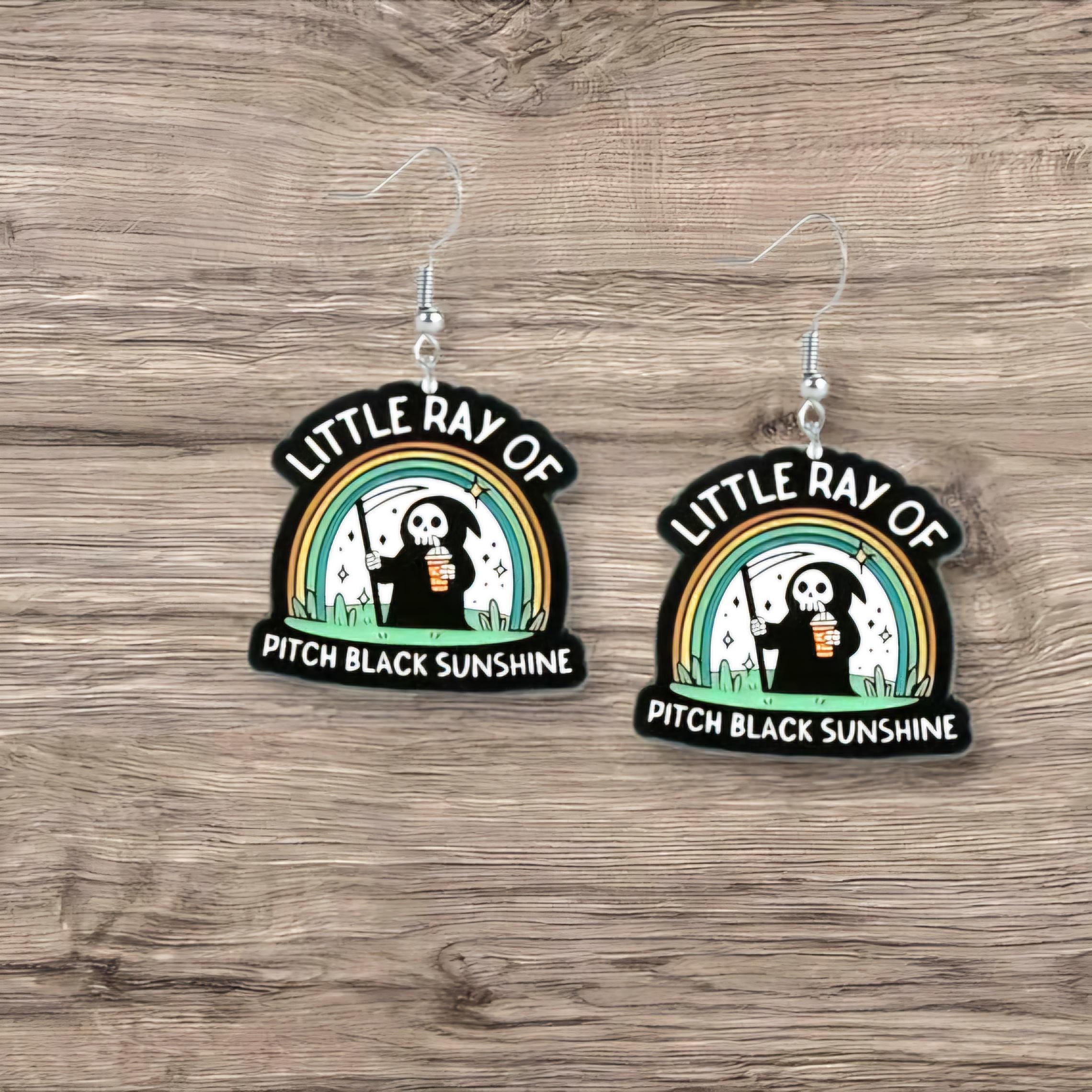 Rainbow Grim Reaper Earrings: Acrylic Dangles, Stainless Steel Hooks - Thumbnail 3