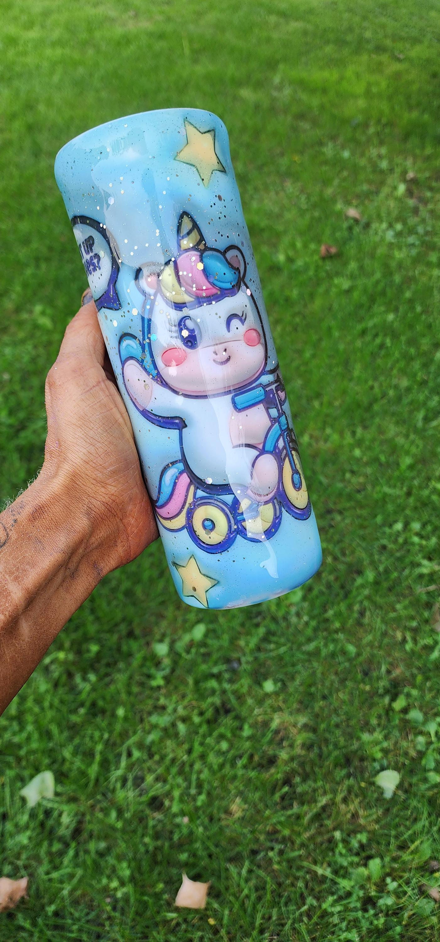 Unicorn Tricycle Tumbler: 3D Blue Epoxy Stainless Steel Cup - Thumbnail 2