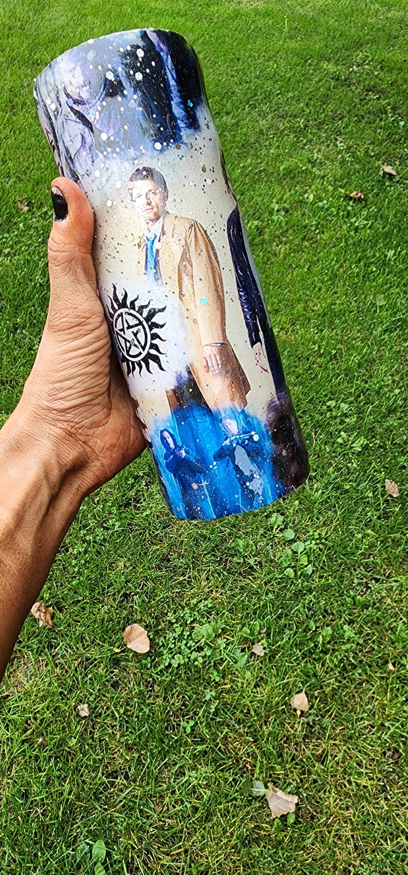 Supernatural Glitter Epoxy Tumbler: Handmade TV Show Fan Gift - Thumbnail 3