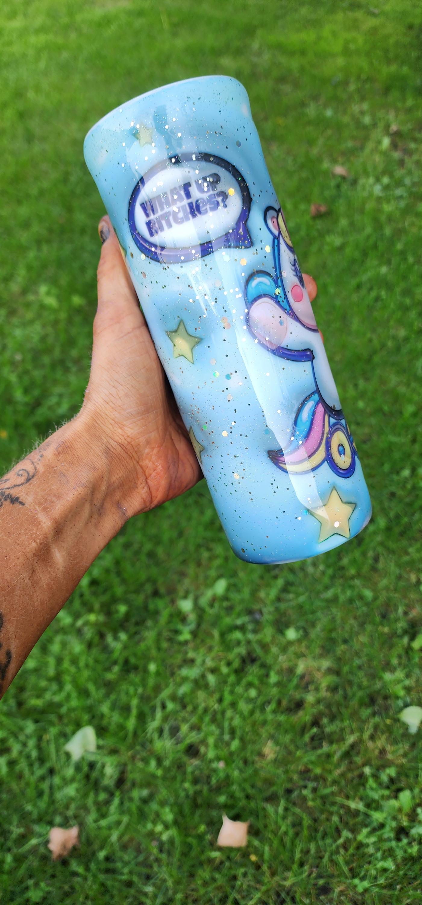 Unicorn Tricycle Tumbler: 3D Blue Epoxy Stainless Steel Cup - Thumbnail 3