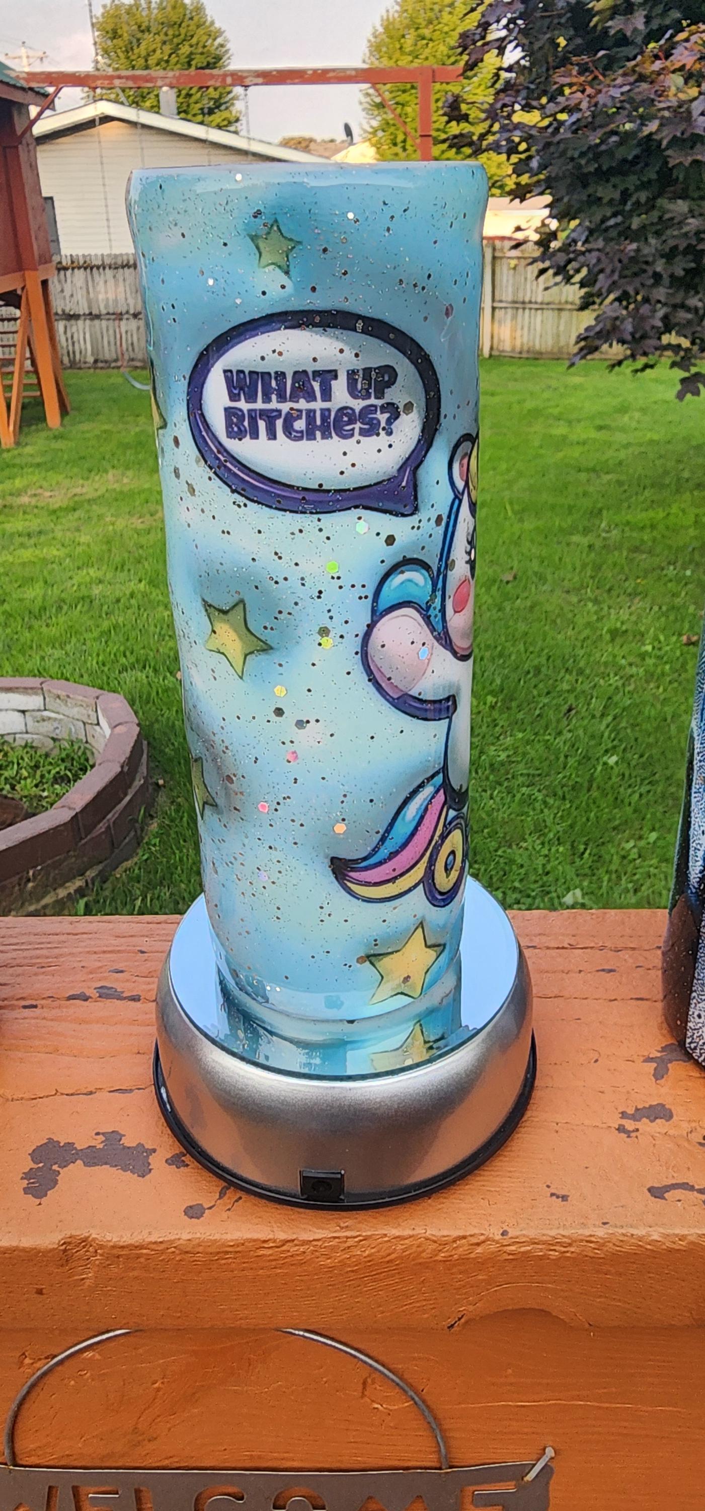 Unicorn Tricycle Tumbler: 3D Blue Epoxy Stainless Steel Cup - Thumbnail 7