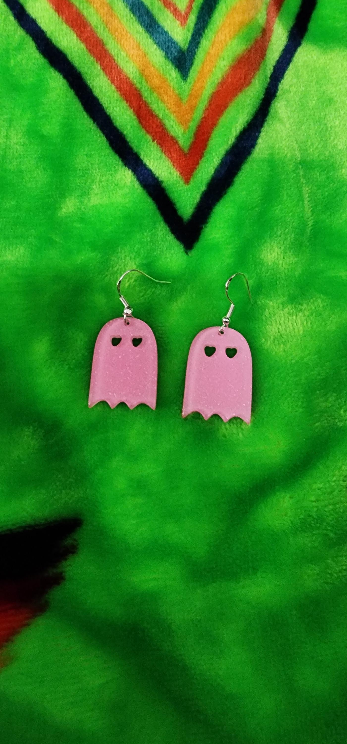 Pink Ghost Earrings – Spooky Cute Statement Jewelry, Halloween Charm, Girly Goth Accessory, Fun Handmade Gift for Her - Thumbnail 6