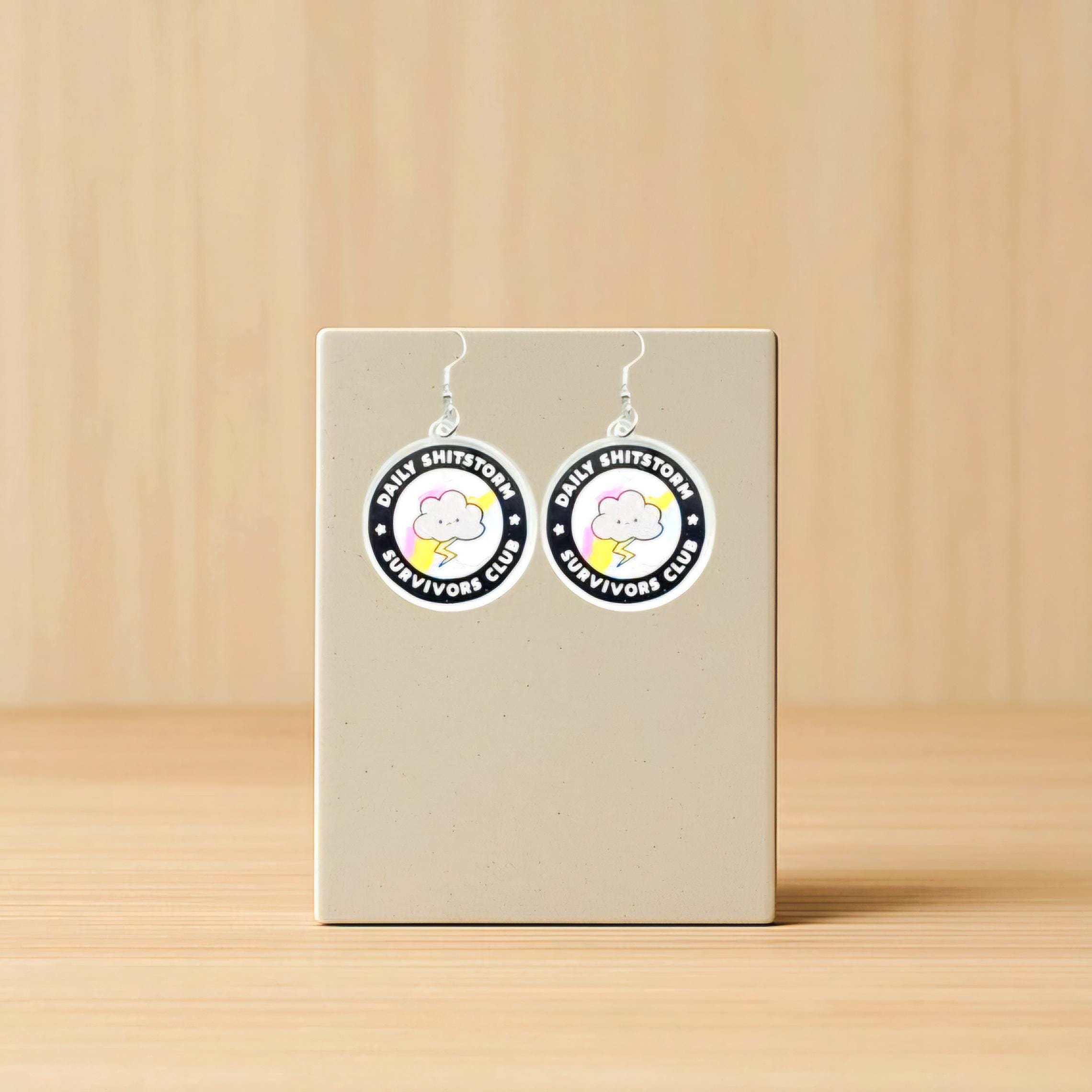 Funny Acrylic Cloud & Lightning Bolt Earrings: Sassy Shitstorm Survivor Jewelry - Thumbnail 3