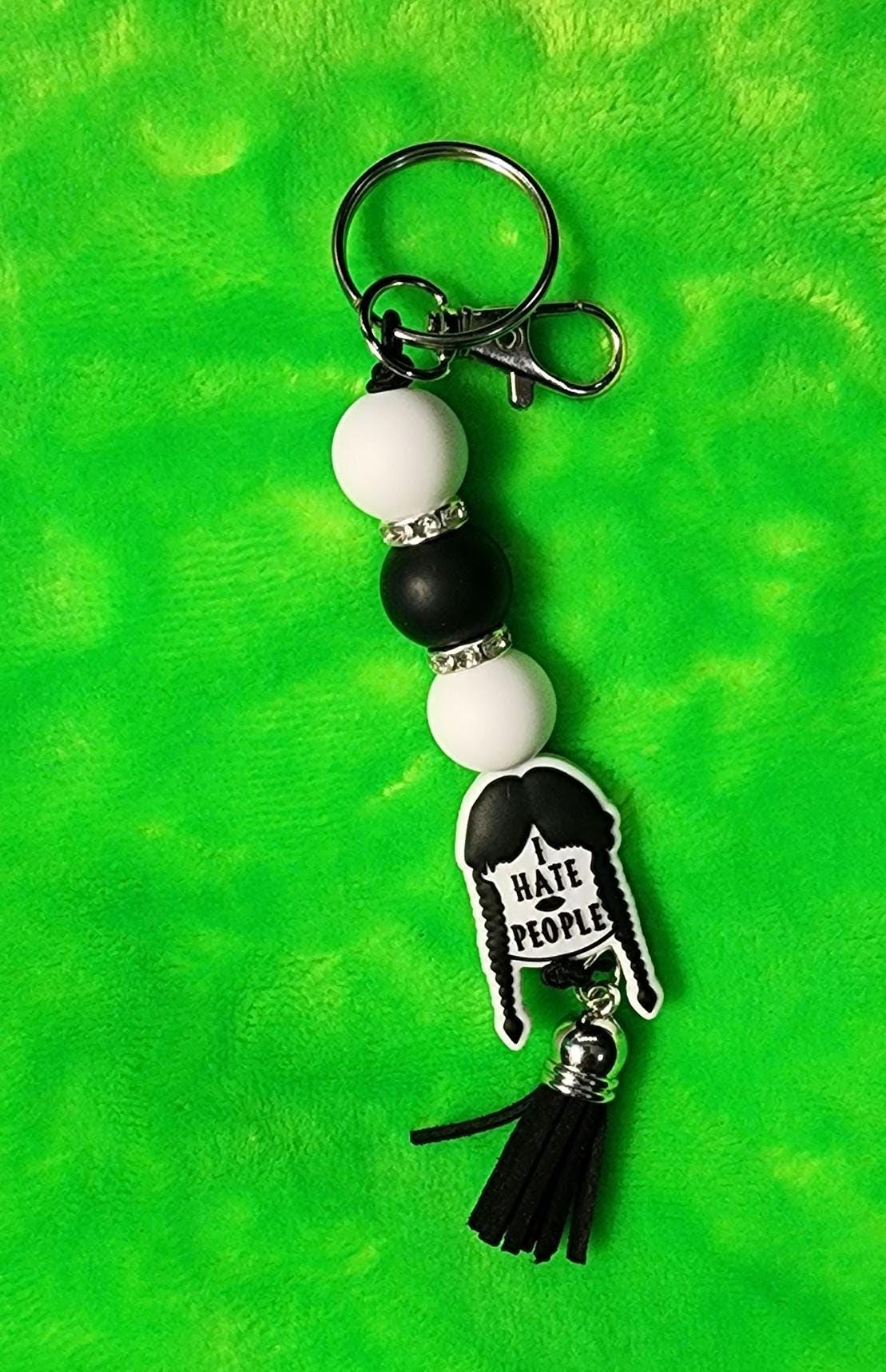 Wednesday Addams ‘I Hate People’ Beaded Keychain – Gothic Spooky Accessory, Creepy Cute Bag Charm,  Horror & Addams Family Fans - Thumbnail 6