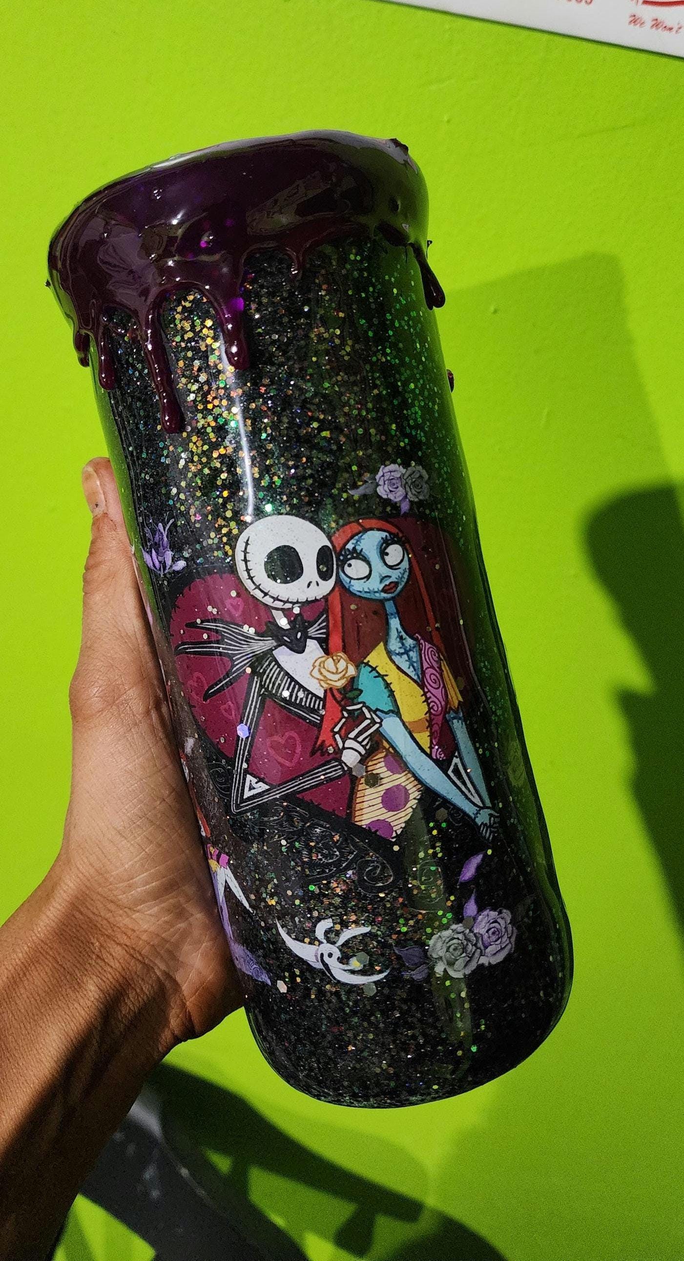 Jack & Sally Glitter Tumbler: Nightmare Before Christmas Inspired Stainless Steel Cup - Thumbnail 5