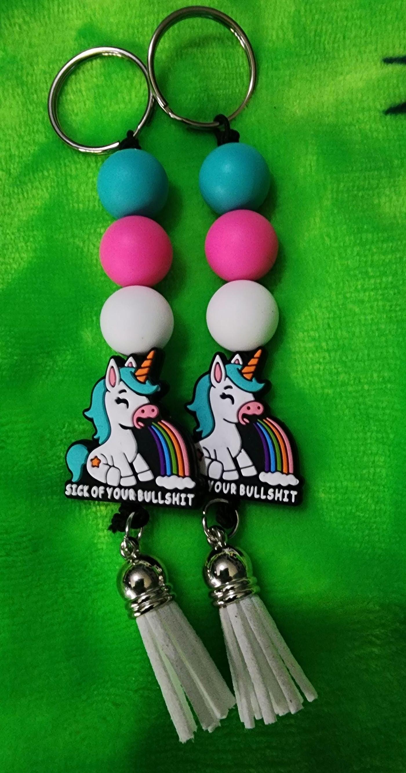Rainbow Unicorn Keychain: Funny Beaded Bag Charm - Handmade Statement Accessory
