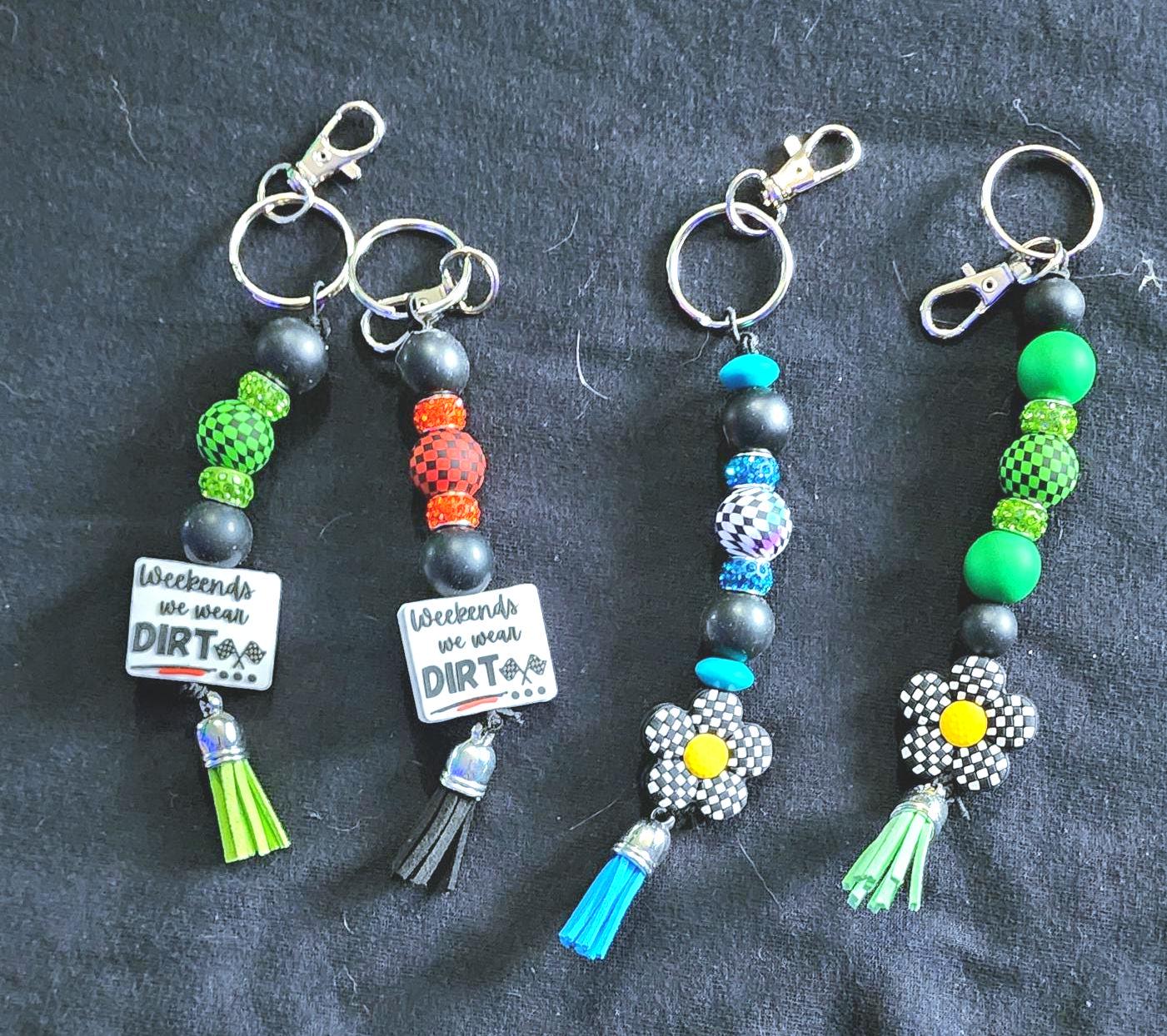 Keychain Racing Inspired Beaded Keychain with Checkered Flag - Weekends Are for Racing Gift for Car Lovers