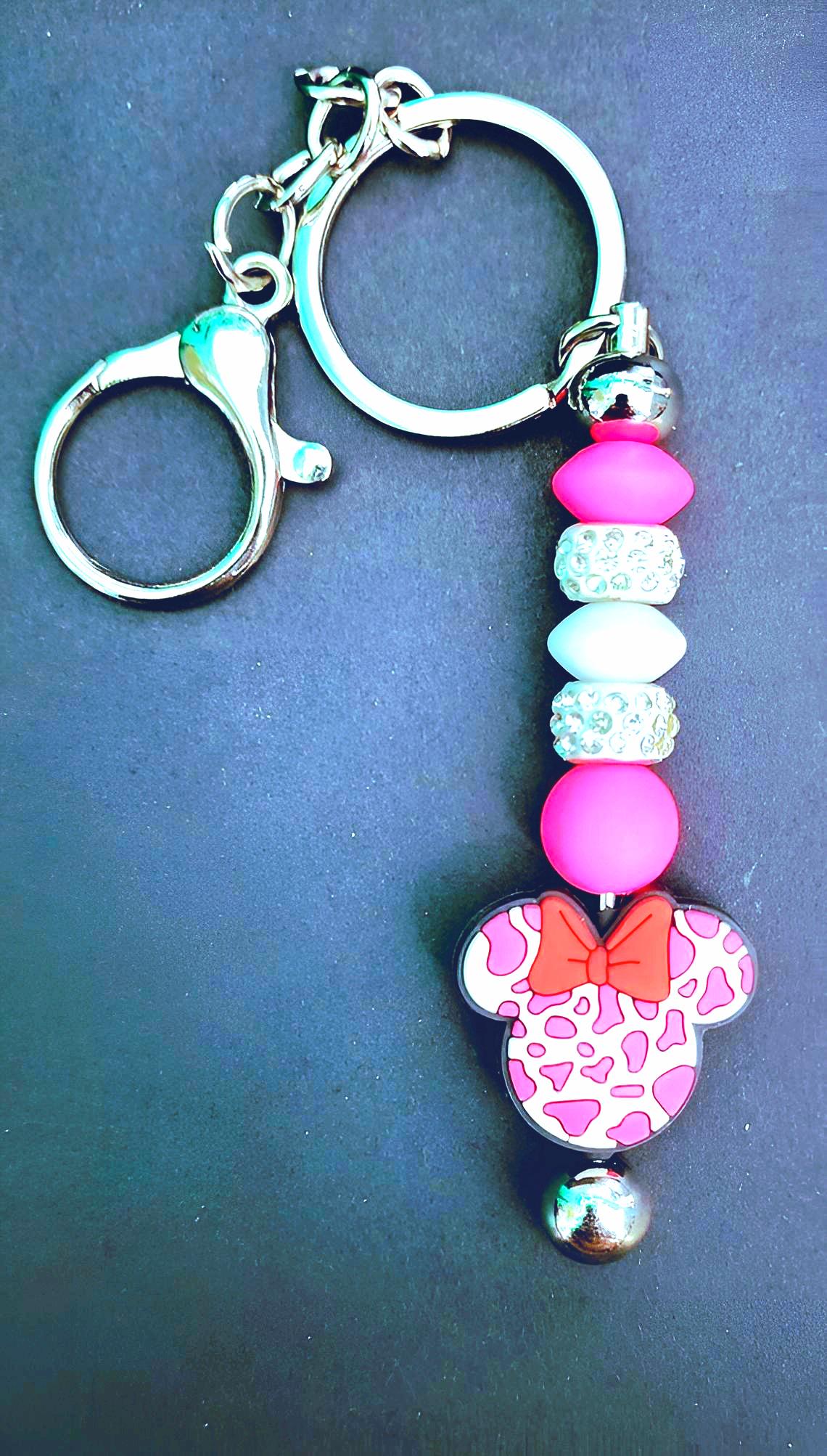 Handmade Minnie Mouse Cow Print Keychain - Thumbnail 3