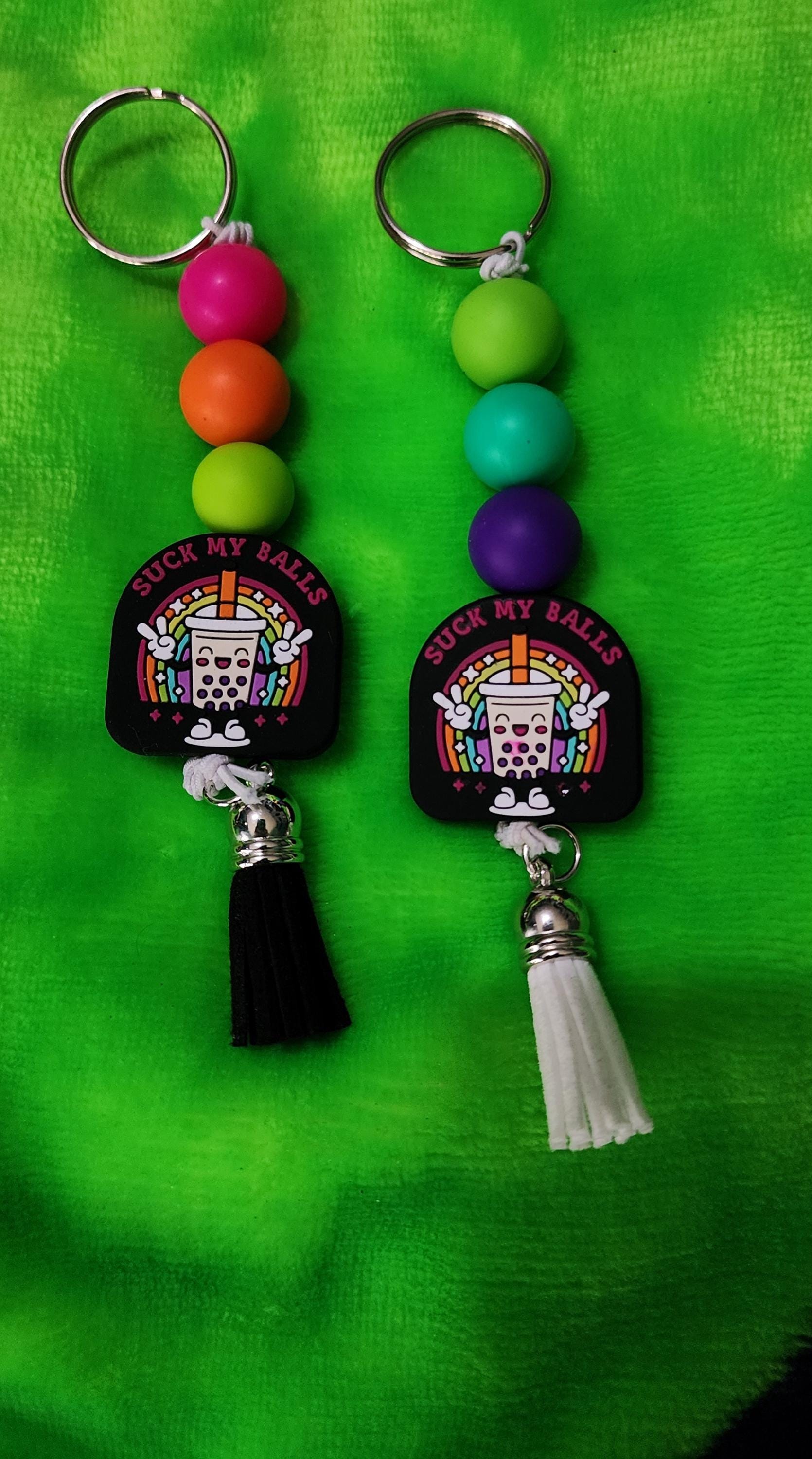 Colorful “Suck My Balls” Beaded Keychain – Bold & Sassy Handmade Bag Charm, Funny Statement Accessory, Quirky Gift for Friends with Humor - Thumbnail 6