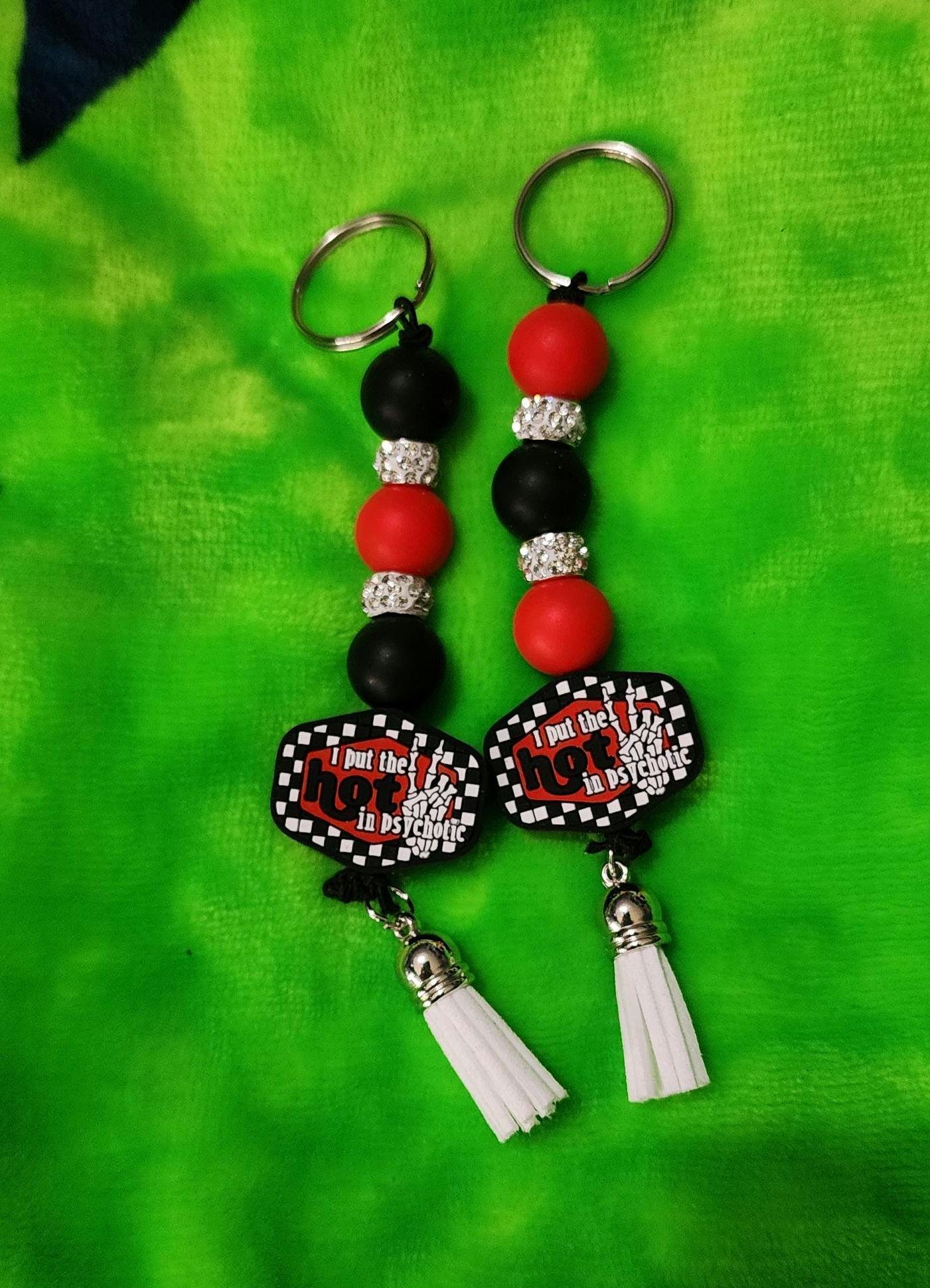 Funny Beaded Keychain: I Put the Hot in Psychotic - Dark Humor Bag Charm - Thumbnail 5