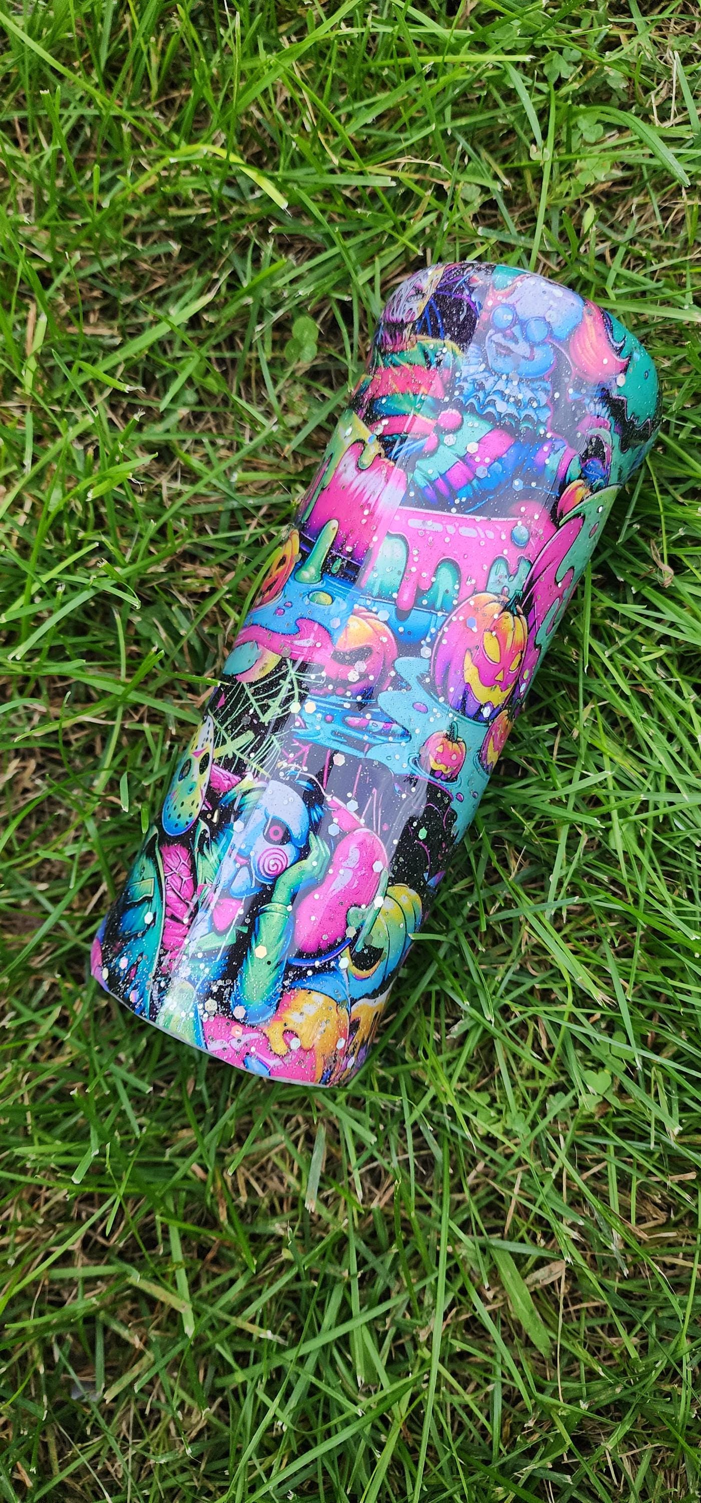 Neon Summerween Horror Epoxy Drip Tumbler – Spooky Glow-in-the-Dark Stainless Steel Cup, Creepy-Cute Movie-Inspired Drinkware - Thumbnail 4