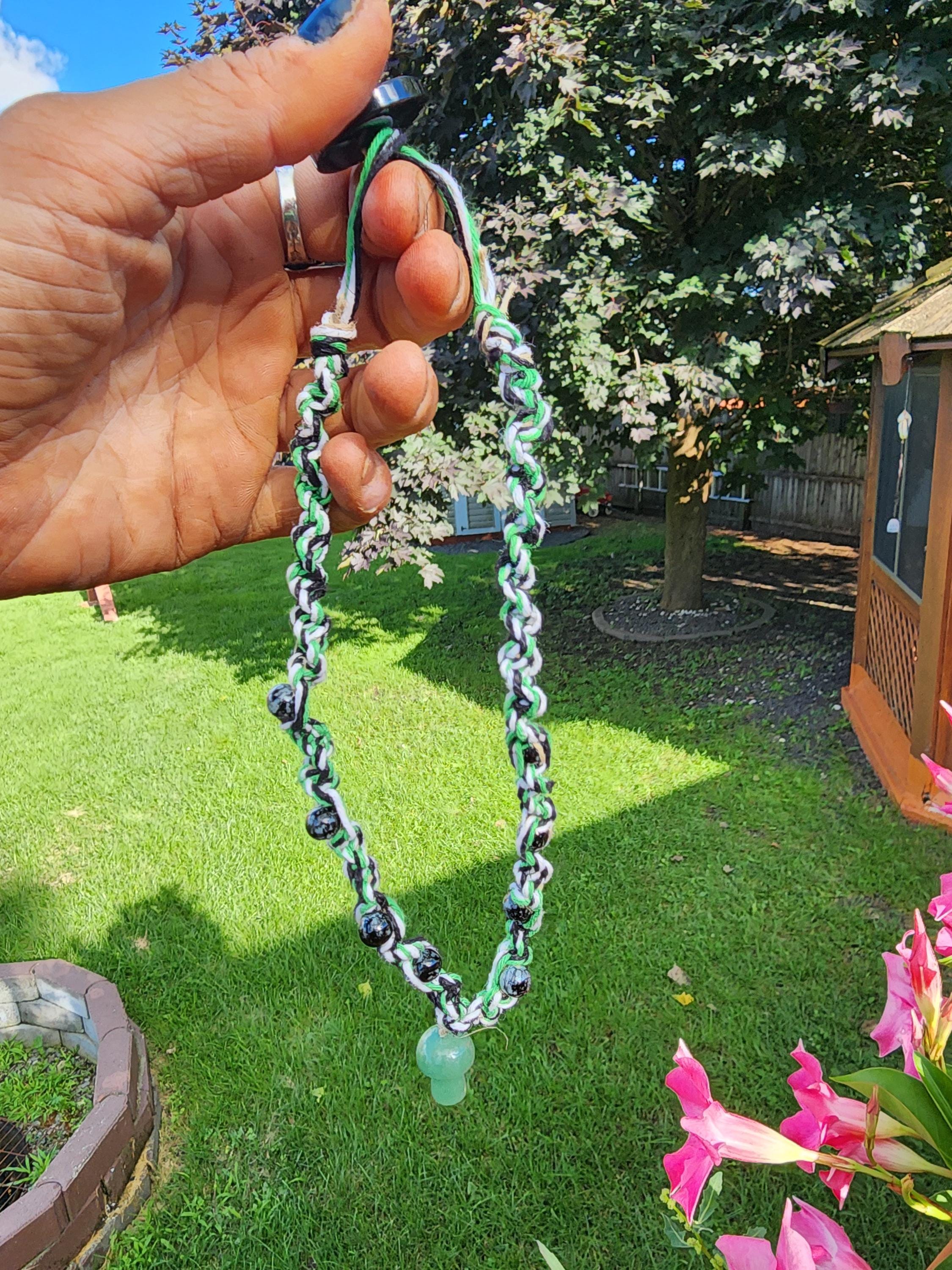 Handmade Hemp Necklace: Green Glass Mushroom Bead - Thumbnail 5
