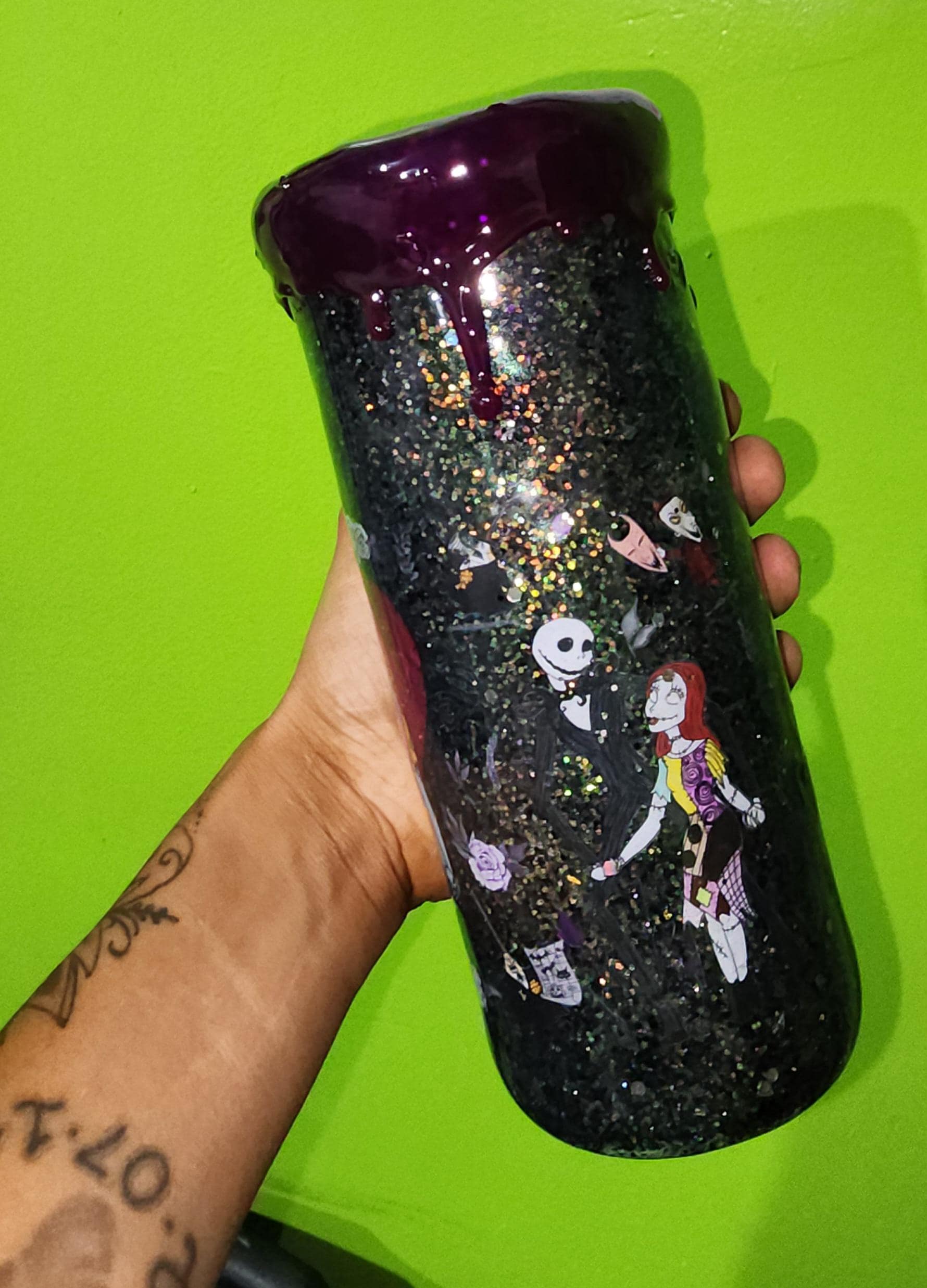 Jack & Sally Glitter Tumbler: Nightmare Before Christmas Inspired Stainless Steel Cup - Thumbnail 6