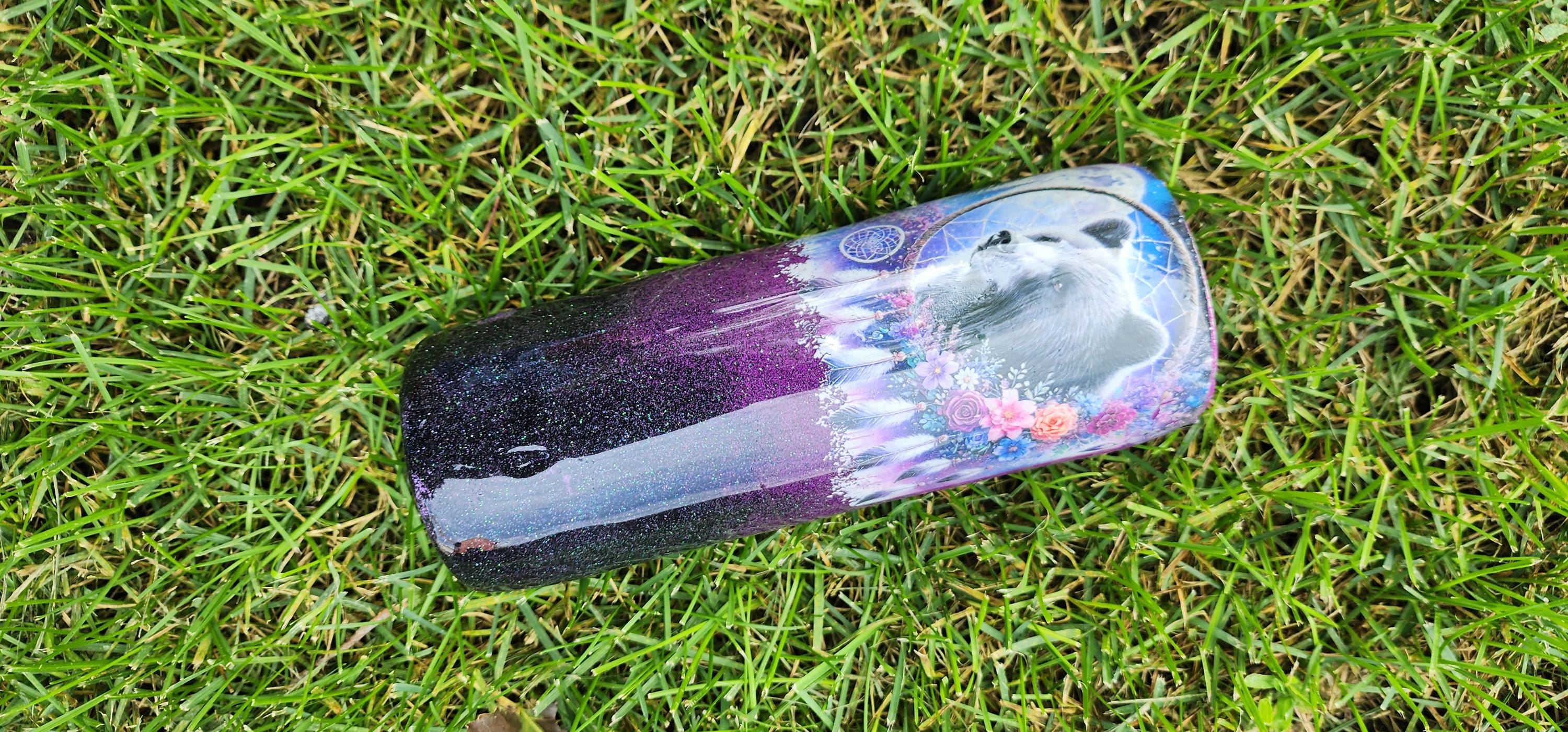 Bear & Eagle Glitter Tumbler: Handmade Epoxy Stainless Steel Cup - Thumbnail 4
