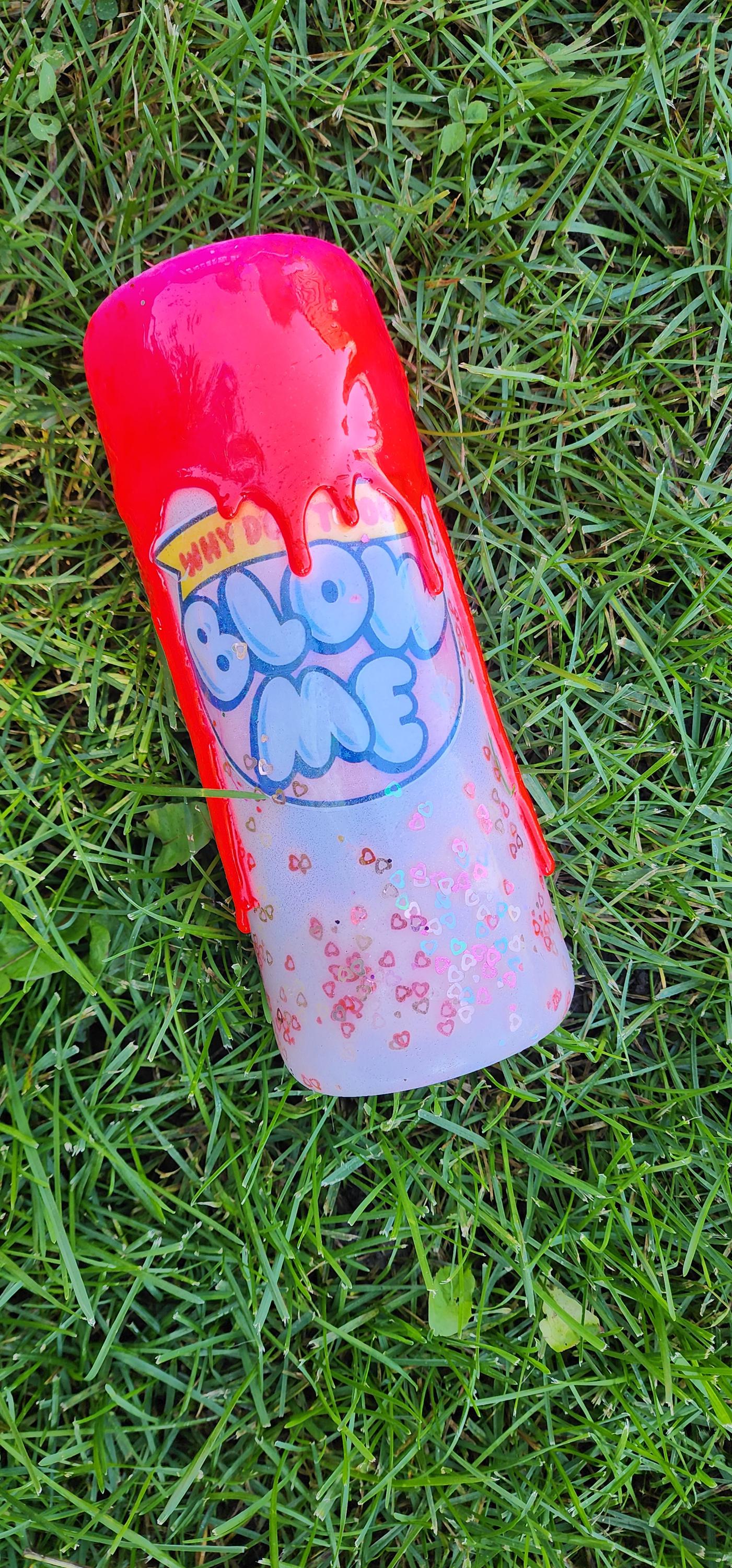 Funny Bubble Gum Wrapper Tumbler: Hot Pink Glitter Drip Epoxy Cup - Thumbnail 7