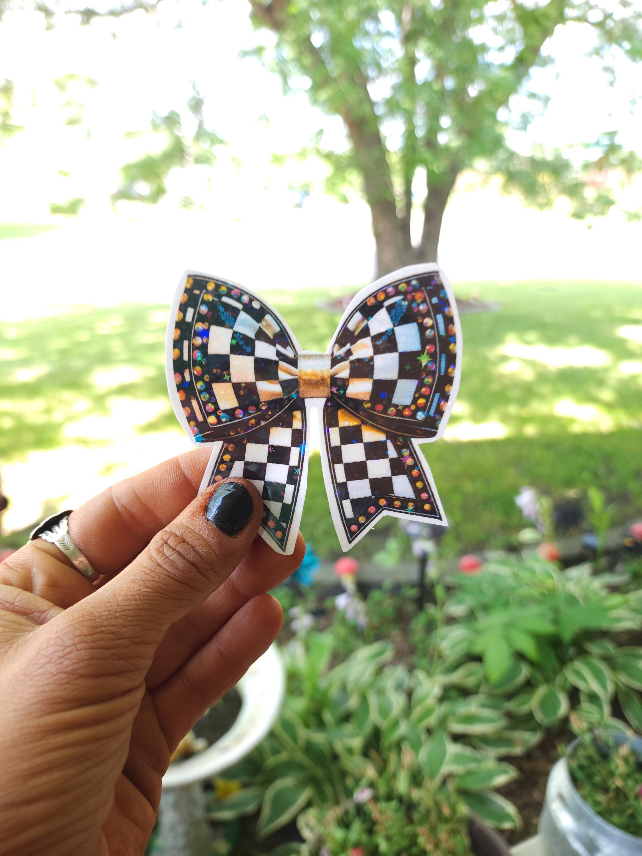 Checkered Bow Rhinestone Sticker: Retro Race Car Decal - Thumbnail 3