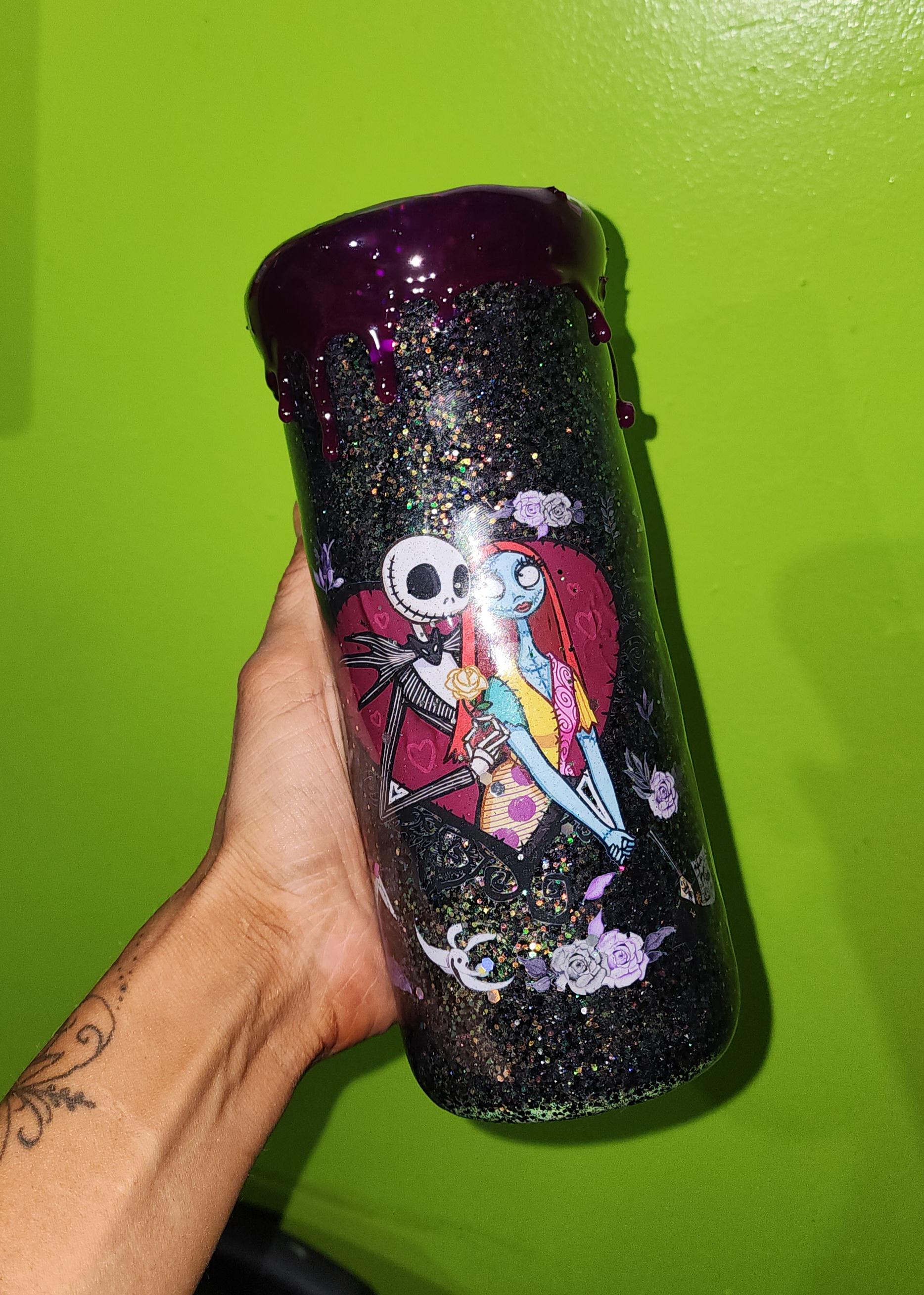 Jack & Sally Glitter Tumbler: Nightmare Before Christmas Inspired Stainless Steel Cup - Thumbnail 7