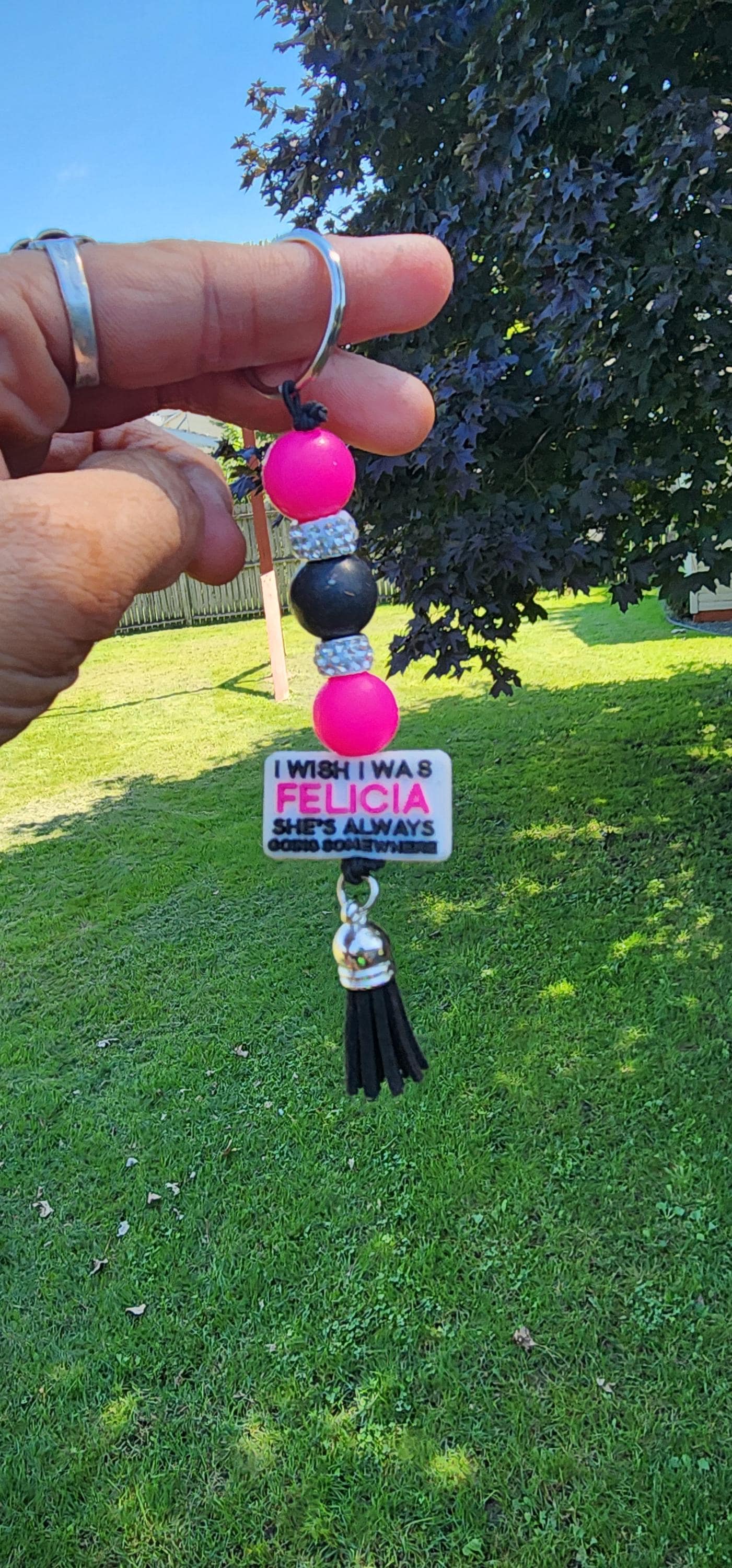 Funny Beaded Keychain: Sassy Handmade Bag Charm - I Wish I Was Felicia - Thumbnail 2