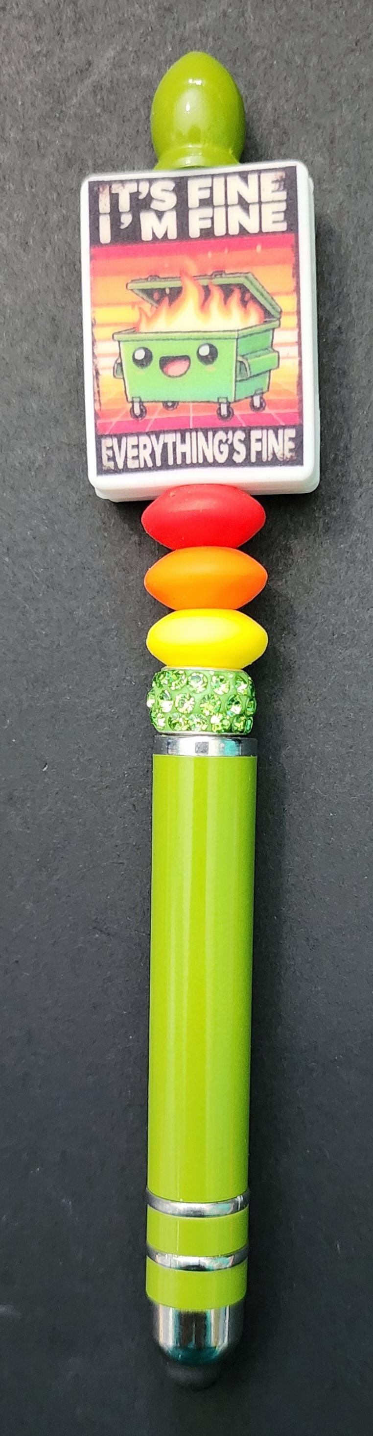 Beaded Pen: "It's Fine" Dumpster Fire Design - Thumbnail 2