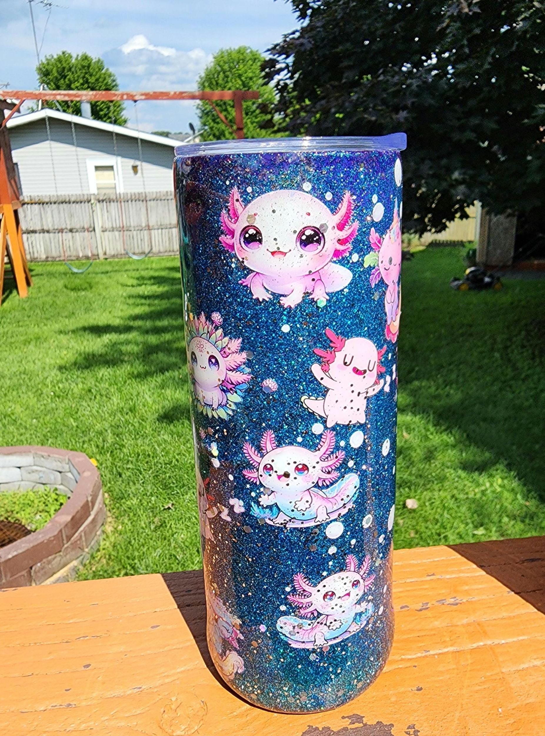 Kawaii Axolotl Tumbler: 20oz Stainless Steel Epoxy Cup - Thumbnail 4