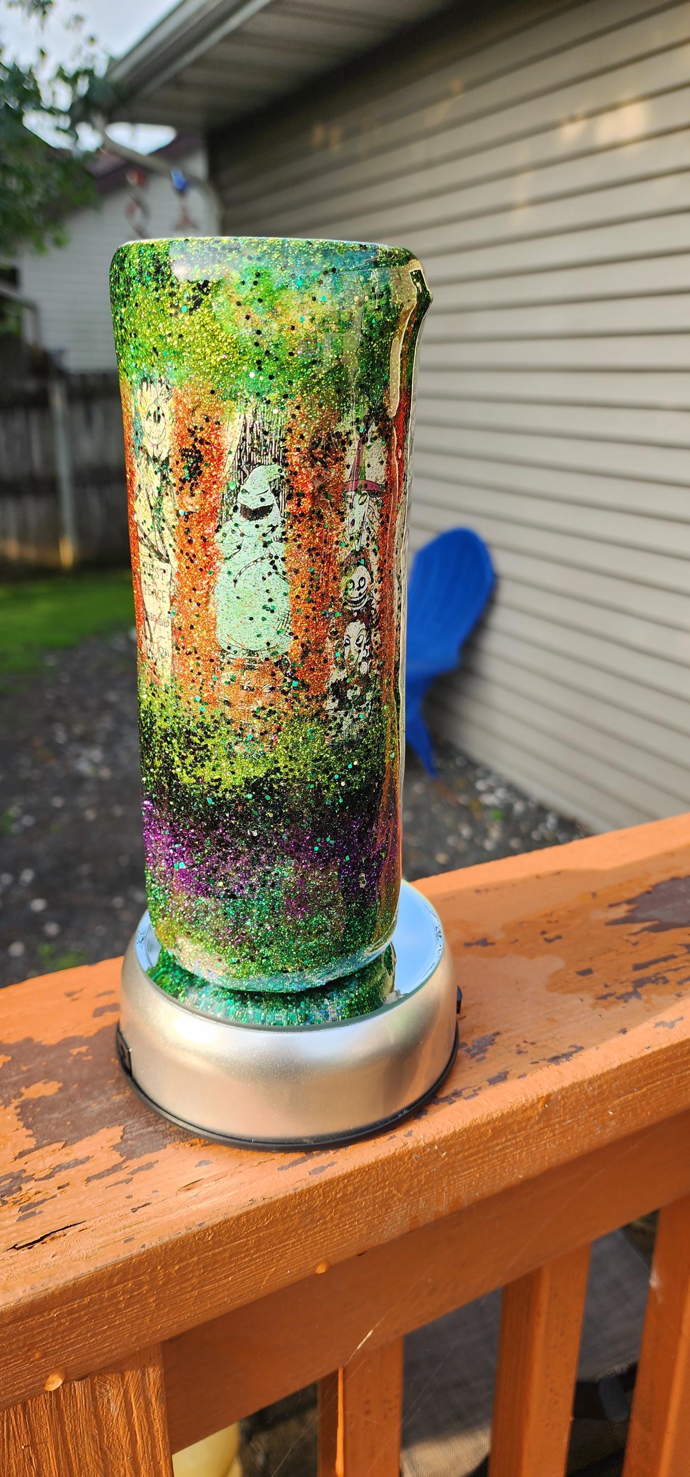 Nightmare Before Christmas Glitter Tumbler: Handmade Epoxy Stainless Steel Cup - Thumbnail 3