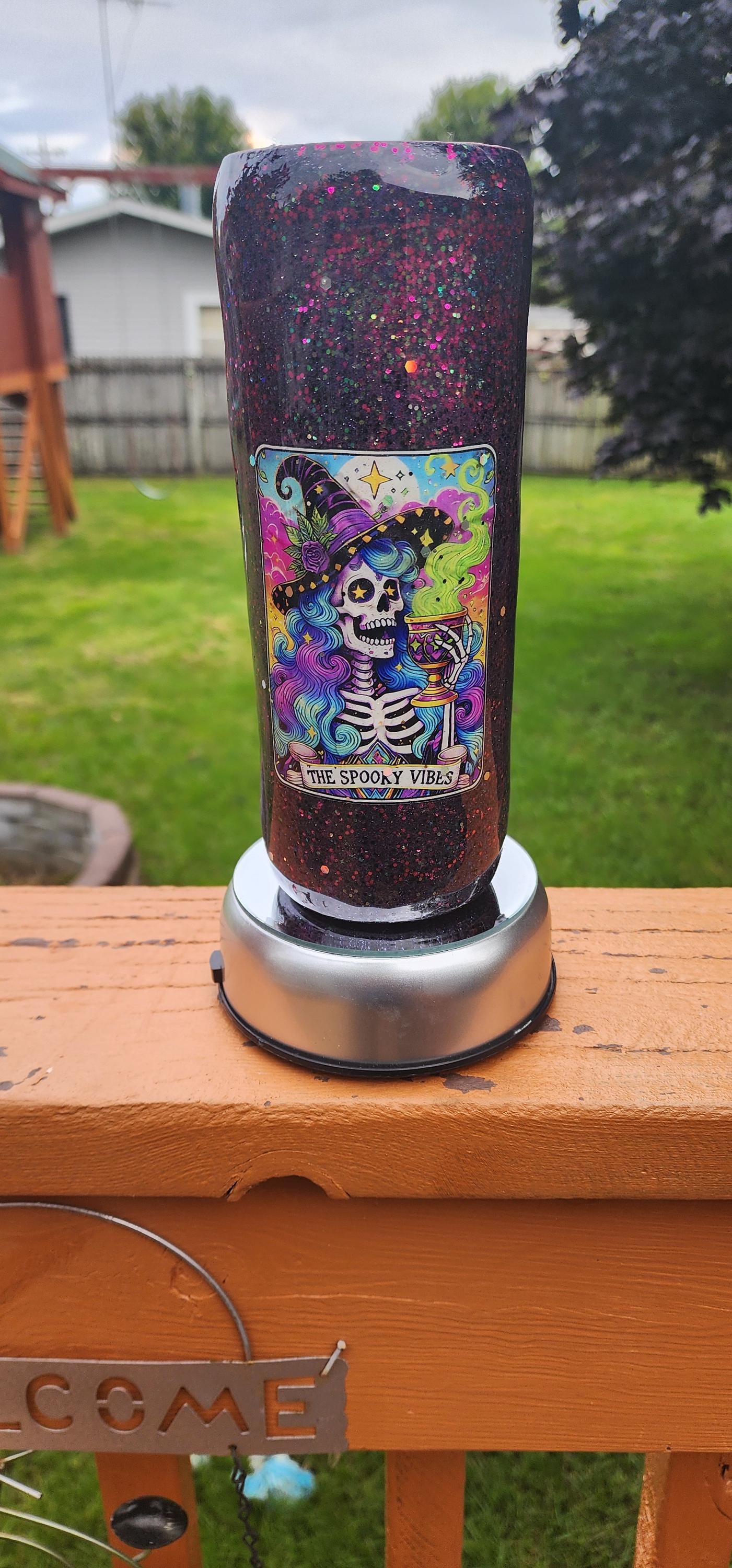 Spooky Vibes Epoxy Glitter Tumbler – Creepy Cute Halloween Cup, Witchy Gothic Stainless Steel Mug, Handmade Coffee Drinkware Gift - Thumbnail 7
