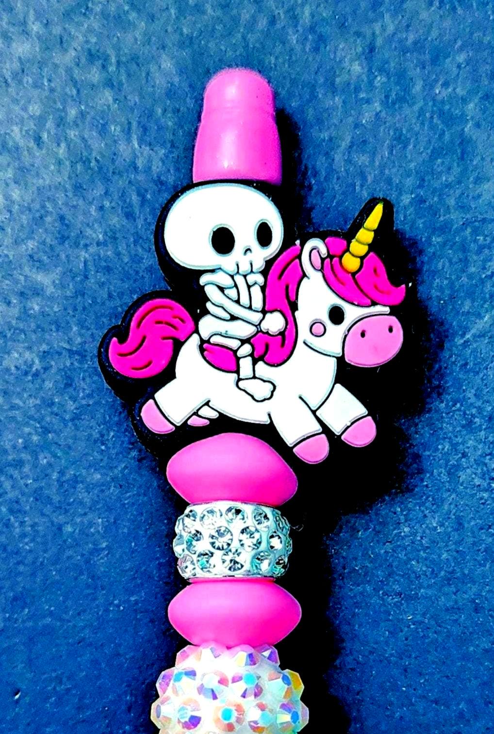 Beaded Pen: Unicorn Skull Design, Extra Ink